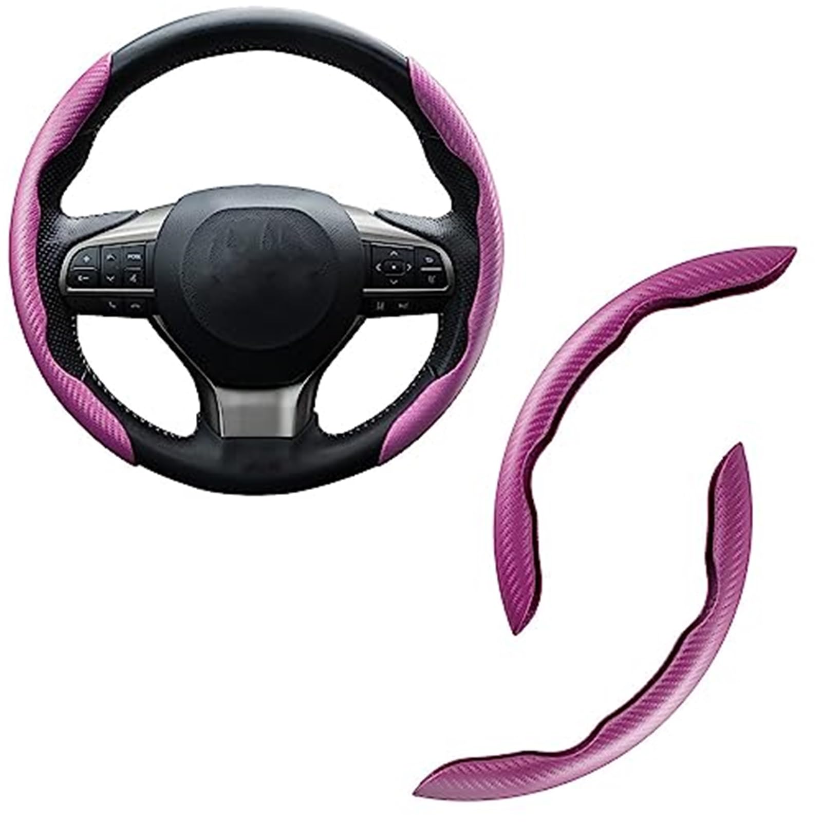 Für Smart 451 Für Fortwo 2009-2014 Kohlefaser-Lenkradschutzabdeckung Segmentiert Atmungsaktiv 2 Stück Lenkradbezüge LenkradbezüGe(F/Pink) von VBVRHAAMZ