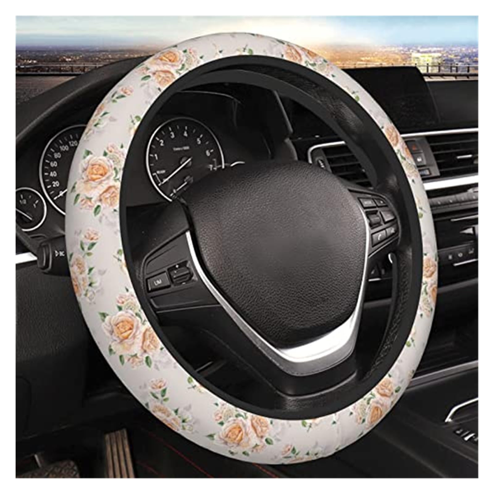 Universeller 15-Zoll-Neopren-Automobilinnen-Anti-Rutsch-Lenkradschutz, Aquarell-Blumen-Lenkradabdeckung LenkradbezüGe(Color:22) von VBVRHAAMZ