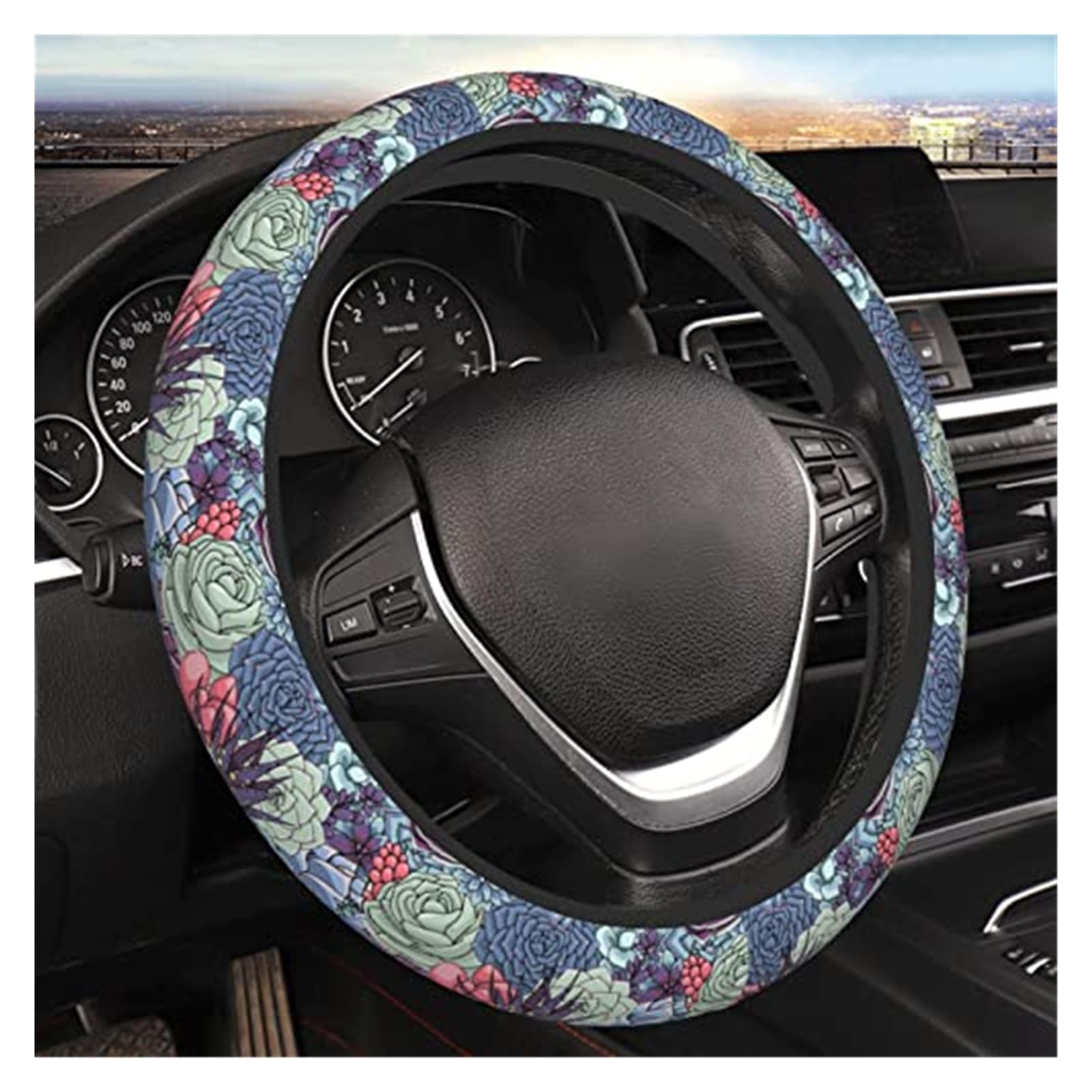 Universeller 15-Zoll-Neopren-Automobilinnen-Anti-Rutsch-Lenkradschutz, Aquarell-Blumen-Lenkradabdeckung LenkradbezüGe(Color:5) von VBVRHAAMZ