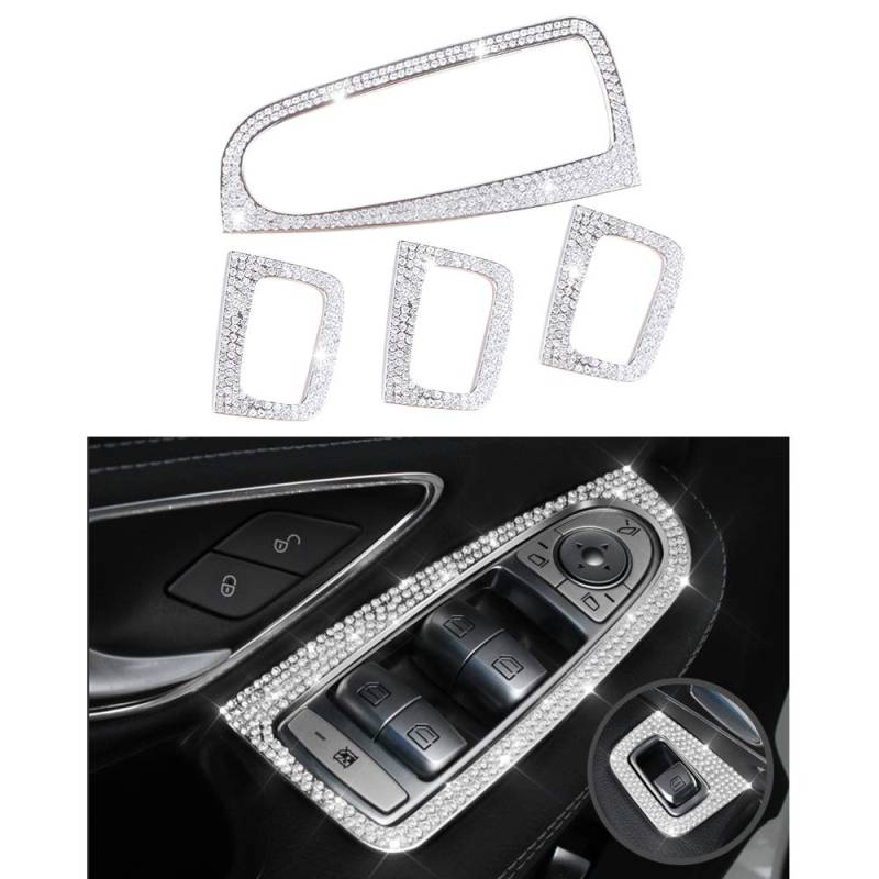 Mercedes-Zubehör Benz Parts Verkleidungsfenster Steuerschalter Button Regulator Covers Decals Aufkleber Interieur Visiere Dekorationen W205 X253 C-Klasse GLC AMG Damen Herren Bling Kristall (Silber) von VDARK