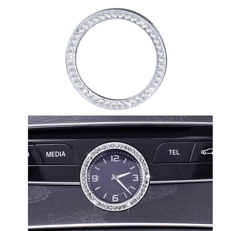 Mercedes Zubehör Benz Teile Bling W205 W213 C217 C E S-Klasse AMG-Uhr Runde Mittelkonsole Panel Caps Abdeckungen Decals Aufkleber Innenseite Mitte Dekorationen Damen Herren Kristall (Silber) von VDARK