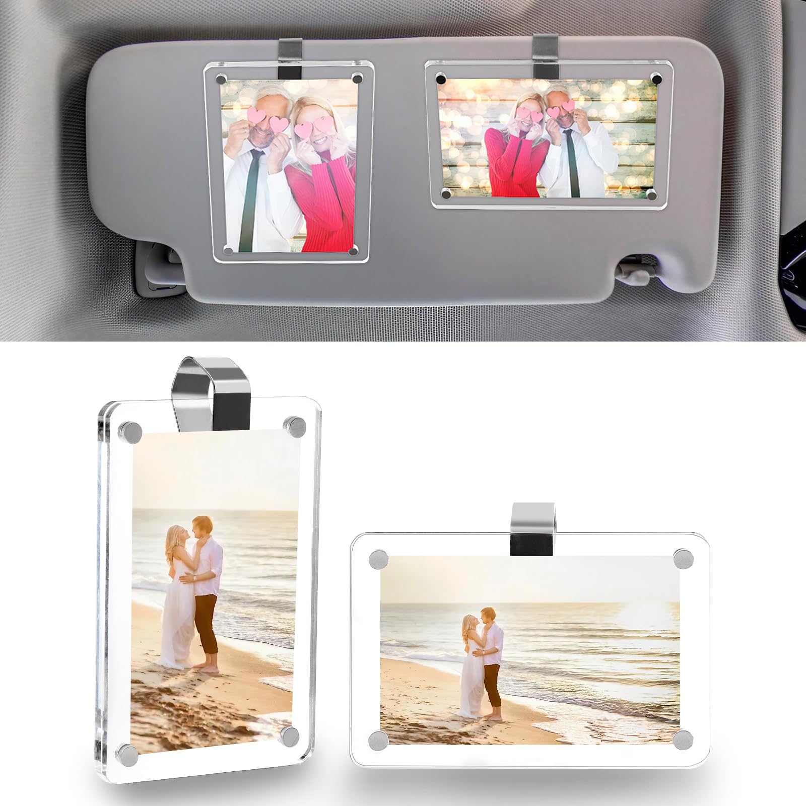 VDARK 2er-Pack Auto-Bilderhalter, personalisierter Bilderrahmen aus Acryl zum Anklipsen der Sonnenblende, magnetische Foto-Displayrahmen für Familie, Paare, Fahrer, Auto-Sonnenblende 4,73" x 3,15" von VDARK