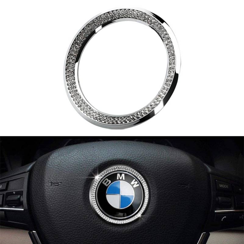 VDARK für BMW Zubehör Teile Lenkrad Logo Caps Abdeckungen Abziehbilder Bling Innen Emblem Aufkleber Visiere Dekorationen für BMW 1er 3er Reihe 5 Serie 6 7 X3 X5 X6 Damen Herren Kristall Silber von VDARK