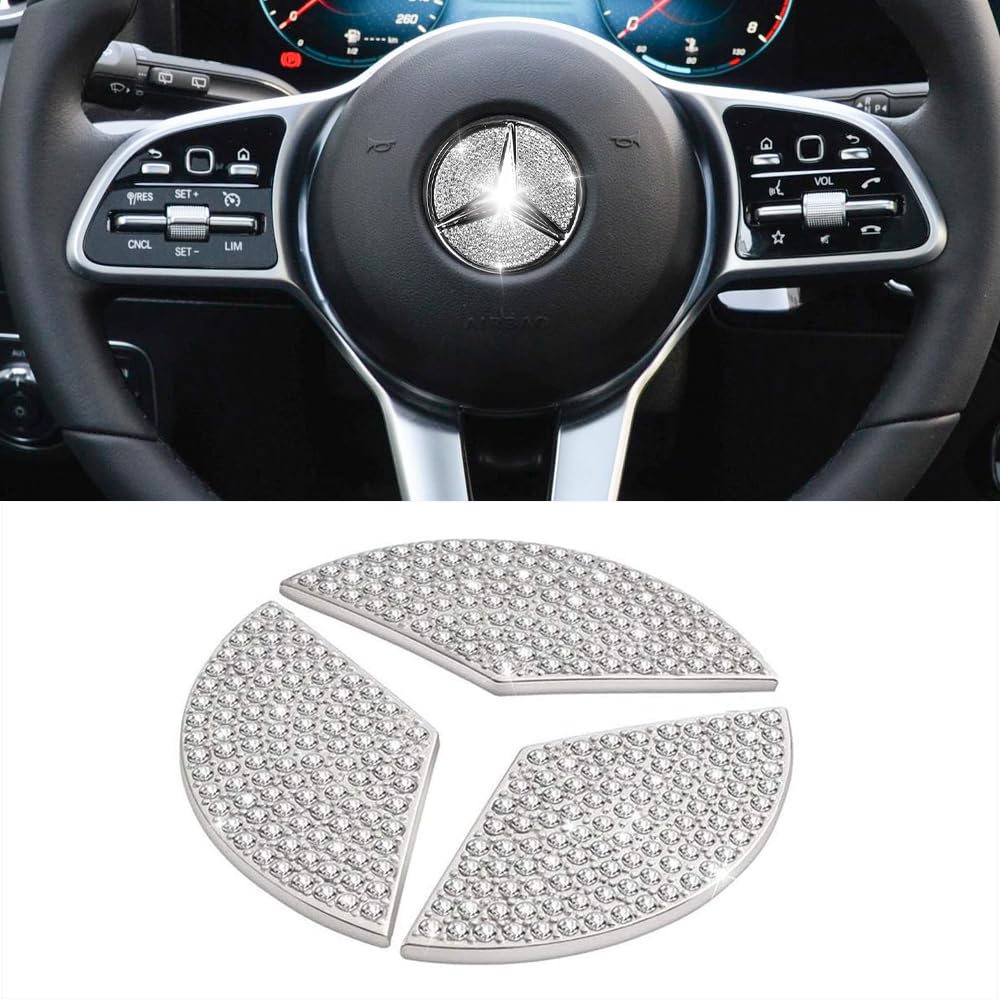 VDARK Bling Lenkrad Logo Aufkleber für Mercedes Benz Zubehör Glitzer Auto Dekorationen Lenkemblem Aufkleber für GLA GLB CLA A Klasse 3 STK von VDARK