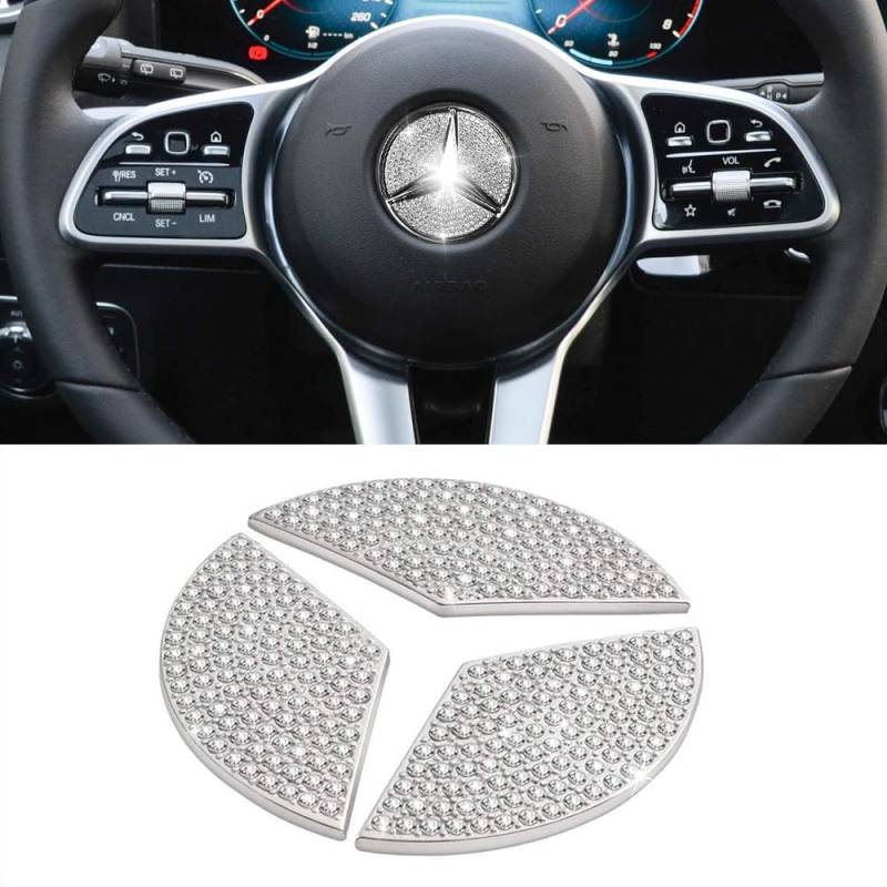 VDARK Bling Lenkrad Logo Aufkleber für Mercedes Benz Zubehör Glitzer Auto Dekorationen Lenkemblem Aufkleber für GLA GLB CLA A Klasse 3 STK von VDARK