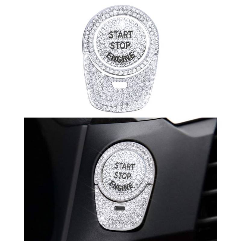 VDARK Bling Startknopf Zubehör für BMW 5er 6GT 7 X3 X4 M5 Kristall Zündknopfkappen mit Ring Innenraum Auto Dekorationen 3PCS Silber von VDARK