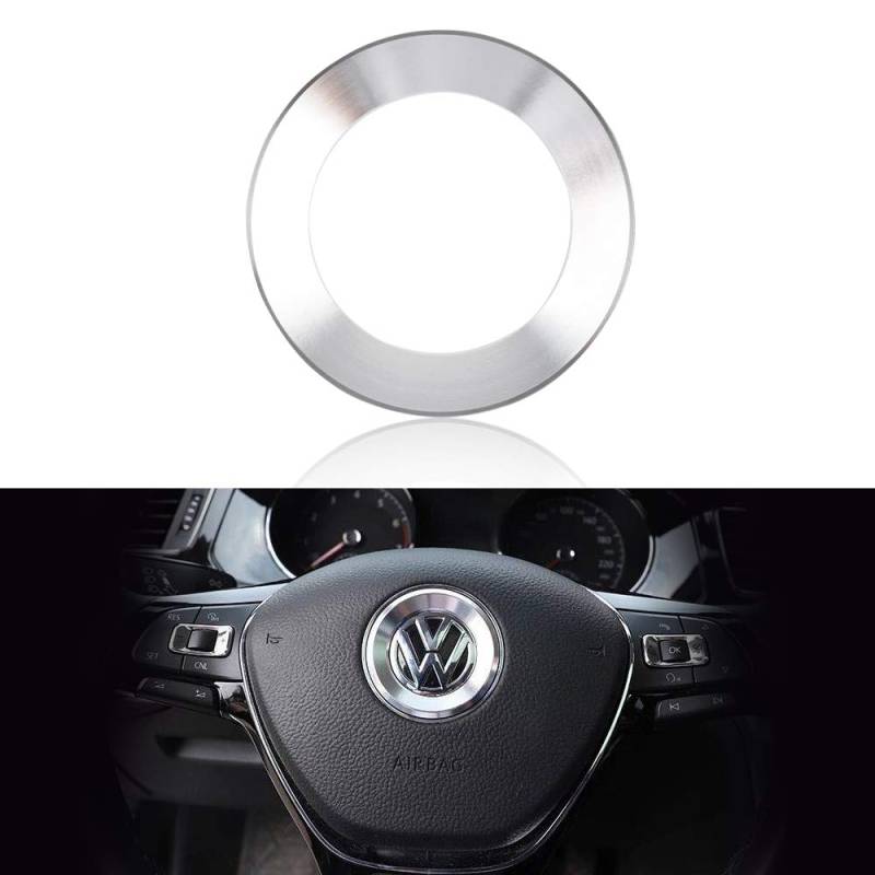 VDARK kompatibles Lenkrad Logo Kappen Dekoration Aufkleber Aluminiumlegierung für VW Volkswagen Zubehör Bling Jetta Passat Golf Tiguan Arteon Atlas enthält Trim Trim Rot Silber Blau (Silber) von VDARK