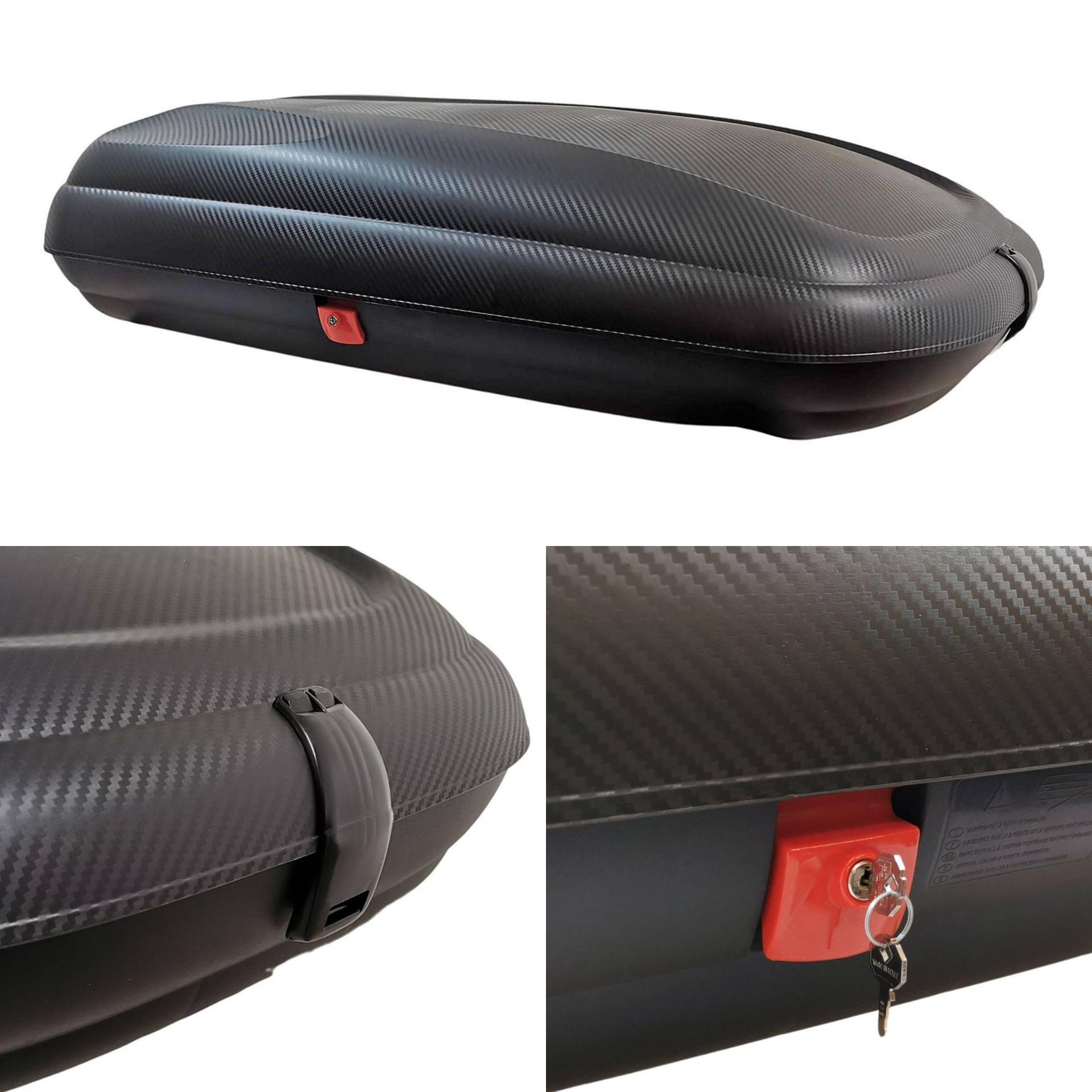 Auto Dachbox 400 L - VDP-BA400 - Gepäckbox für Auto - Auto Dachbox Carbonlook - Gepäck Dachkoffer mit Zentralverriegelung - Dachgepäckträger Auto - Aerodynamischer Dachkoffer, inkl. Schlüsselanhänger von VDP