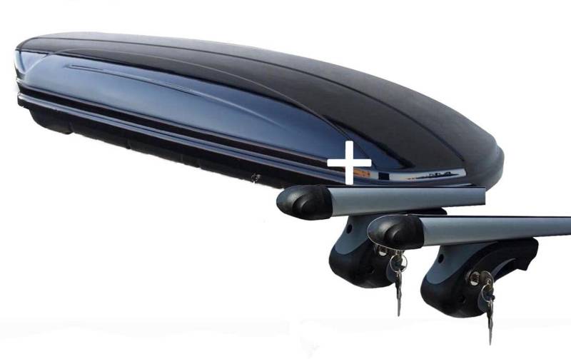 Skibox Dachbox schwarz VDP-MAA460G großer Dachkoffer für Ski 460 Liter abschließbar + Alu-Relingträger Dachgepäckträger Volvo XC90 ab 02 von VDP
