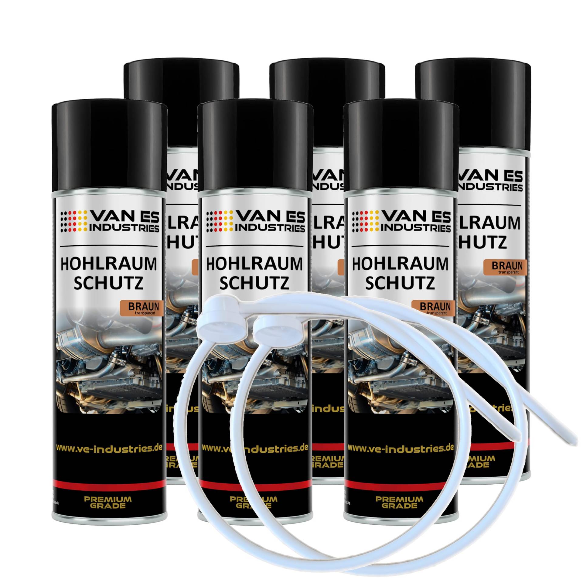 VE-INDUSTRIES 6X Hohlraumschutz braun Hohlraumversiegelung Spray 500ml Wachs + 60cm Sonde von VE-INDUSTRIES