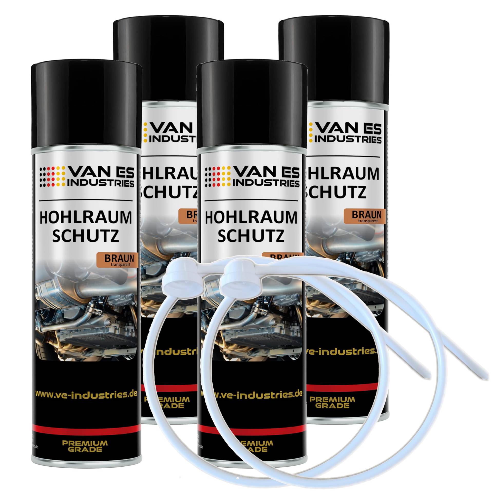 VE-INDUSTRIES Hohlraumschutz Hohlraumversiegelung Spray 4X 500ml Braun Wachs + 60cm Sonden von VE-INDUSTRIES