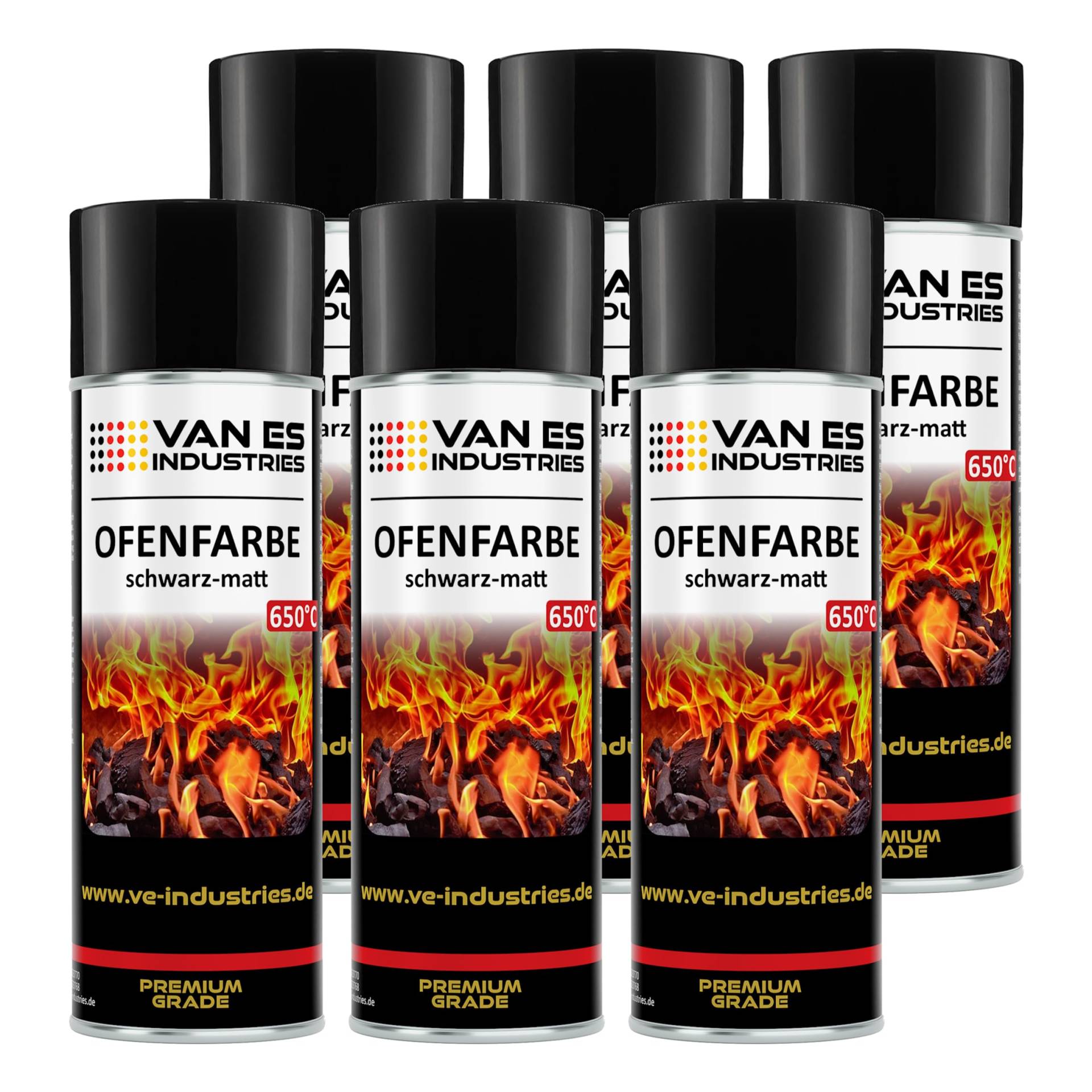 VE-INDUSTRIES Thermolack 6X 400ml Spray Ofenlack Auspufflack Hitzebeständiger Lack 650°C Ofenfarbe Schwarz matt von VE-INDUSTRIES