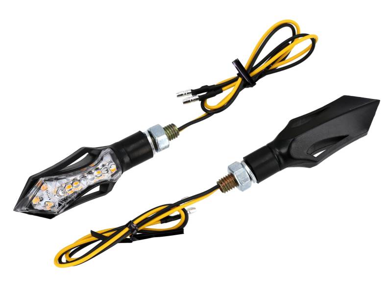 Set: 2 Mini-Blinker "Stern" 12V LED, mit Lauflicht in Mattschwarz mit Klarglas, E-geprüft - für Moped und Motorrad von VEBCO