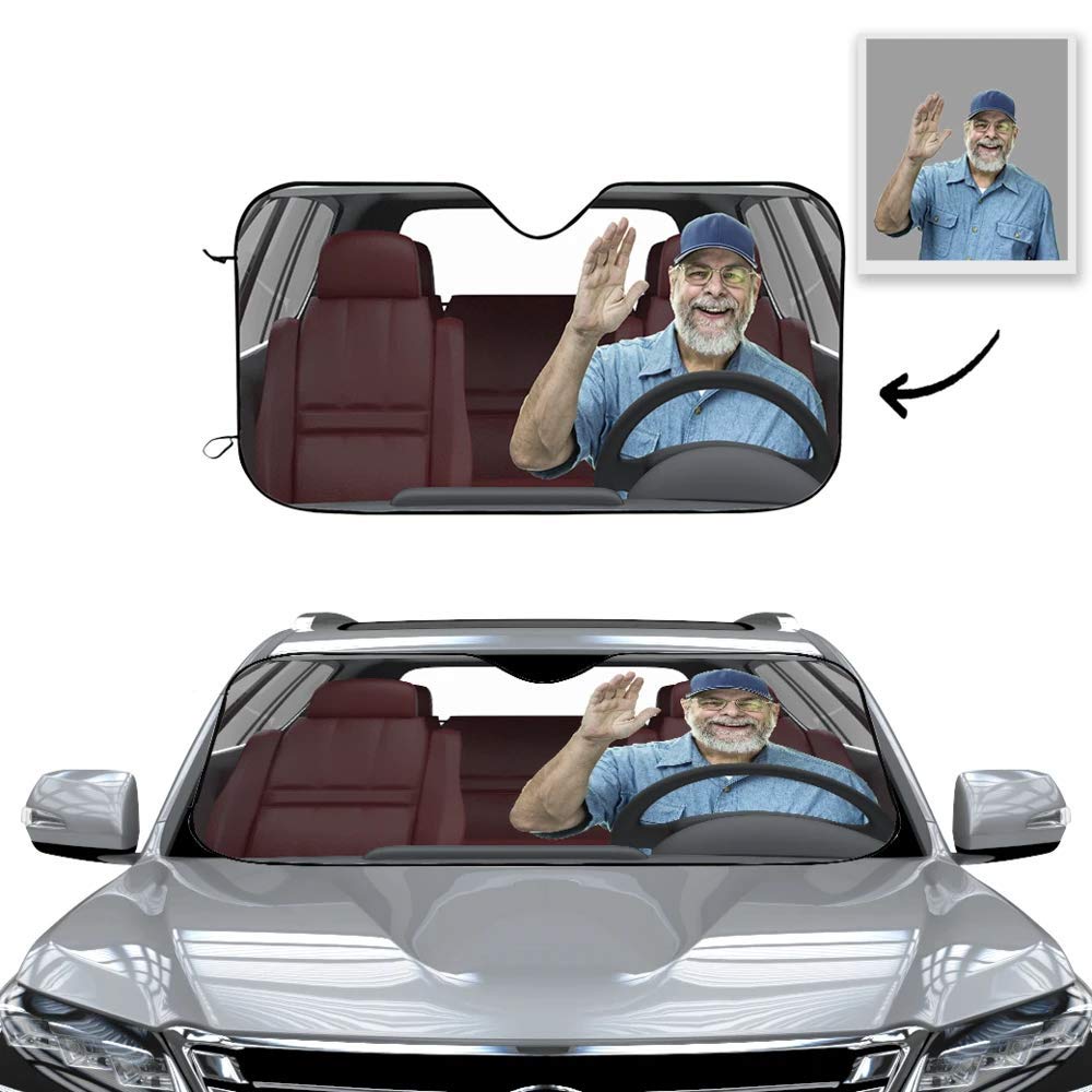 Personalisierte Frontscheibenabdeckung mit Foto Visierschutz Scheibenfrostschutz gegen Sonnen Schnee EIS Frost Universell für Autos und SUV Winter Sommer Lustiges Geschenk 70 x 130 cm von VEELU