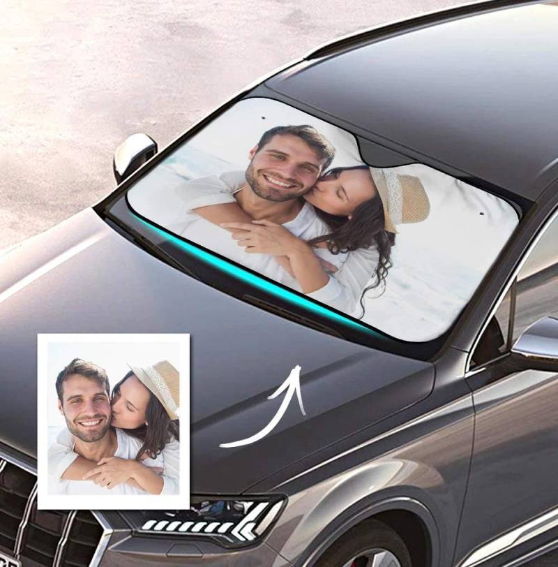 VEELU Personalisierte Frontscheibenabdeckung mit Foto Visierschutz Scheibenfrostschutz gegen Sonnen Schnee EIS Frost Universell für Autos SUV Winter Sommer Lustiges Geschenk 70 x 130 cm von VEELU