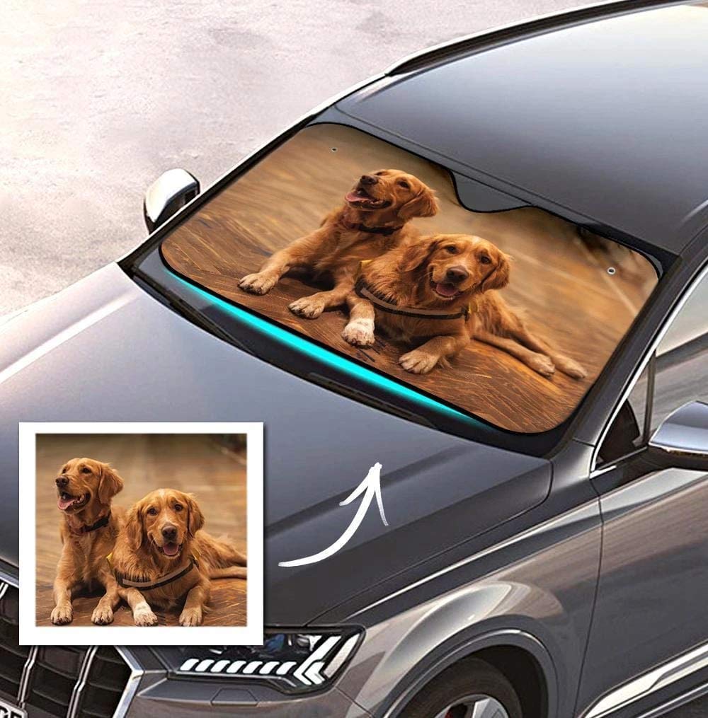 Personalisierte Frontscheibenabdeckung mit Foto Visierschutz Scheibenfrostschutz gegen Sonnen Schnee EIS Frost Universell für Autos SUV Winter Sommer Lustiges Geschenk 70 x 130 cm von VEELU