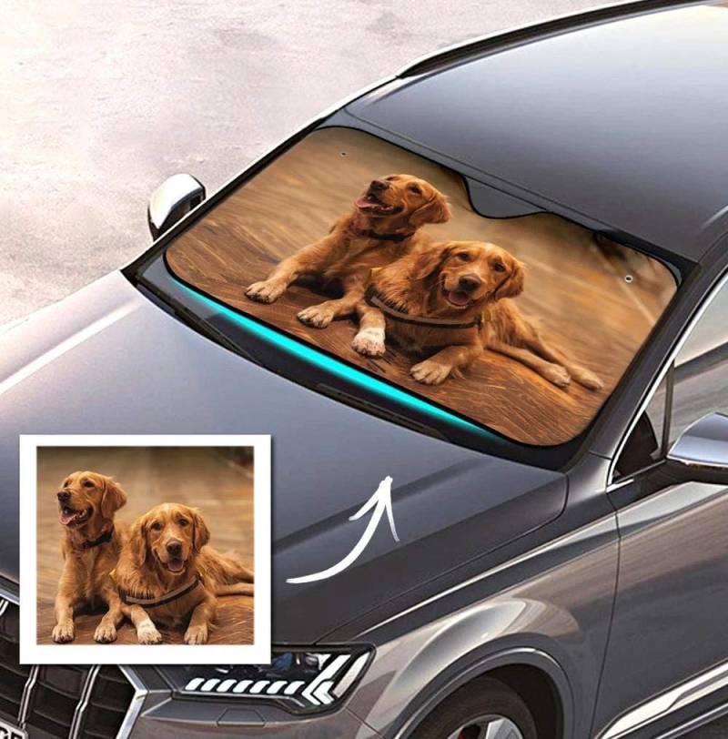 Personalisierte Frontscheibenabdeckung mit Foto Visierschutz Scheibenfrostschutz gegen Sonnen Schnee EIS Frost Universell für Autos SUV Winter Sommer Lustiges Geschenk 70 x 130 cm von VEELU