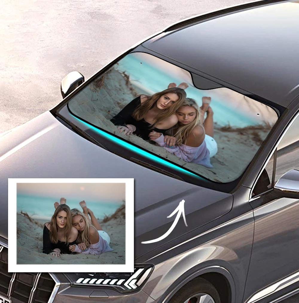 Personalisierte Frontscheibenabdeckung mit Foto Visierschutz Scheibenfrostschutz gegen Sonnen Schnee EIS Frost Universell für Autos SUV Winter Sommer Lustiges Geschenk 70 x 130 cm von VEELU