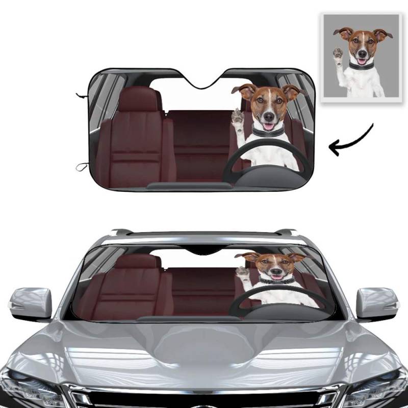 Personalisierte Frontscheibenabdeckung mit Foto Visierschutz Scheibenfrostschutz gegen Sonnen Schnee EIS Frost Universell für Autos und SUV Winter Sommer Lustiges Geschenk 70 x 130 cm von VEELU