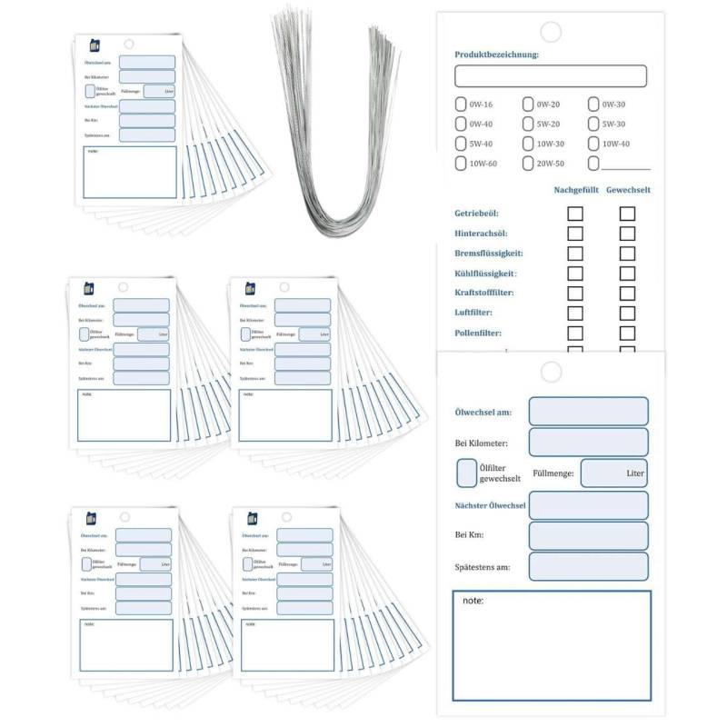 100 Stück Ölwechsel Anhänger Öl Schilder mit draht, 6x10cm Ölwechselzettel Ölzettel Anhänger Ölwechsel Schilder Auto, Ölwechselanhänger Mobil Ölwechsel Aufkleber, Öl Service Anhänger mit Draht von VEGOATY