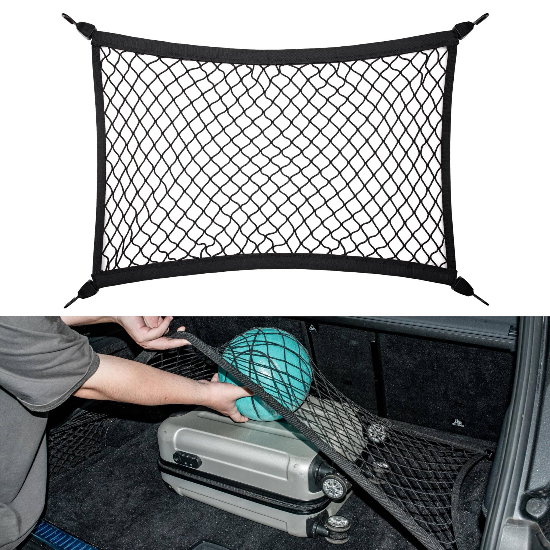 VEHIRIE Gepäcknetz Auto Kofferraumnetz, Universal 70 x 50 cm Elastisch Kofferraum Netz Organizer, Gepäckschutznetz, ladungssicherungsnetz Geeignet für VW, Audi, Ford, BMW, Opel und andere Autos, SUVs von VEHIRIE