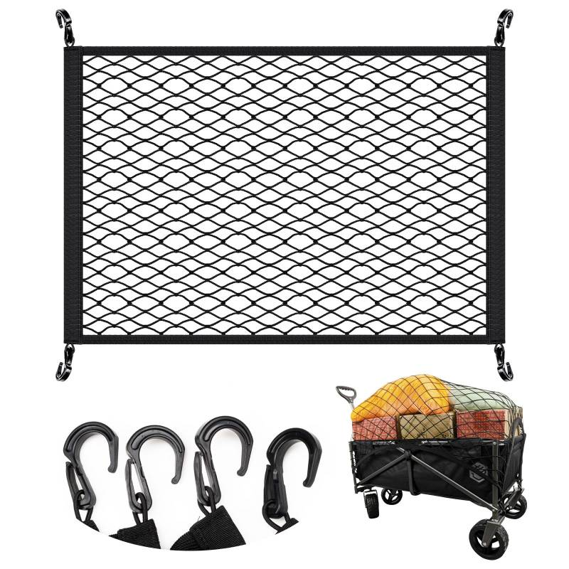 VEHIRIE Handwagen Gepäcknetz, 80 x 60 cm Elastisches Bollerwagen Netz, Belastbar Netze Ladungsnetz für Transportwagen, Gartenwagen, Strandwagen, Campingwagen, Gerätewagen, Auto Kofferraum von VEHIRIE