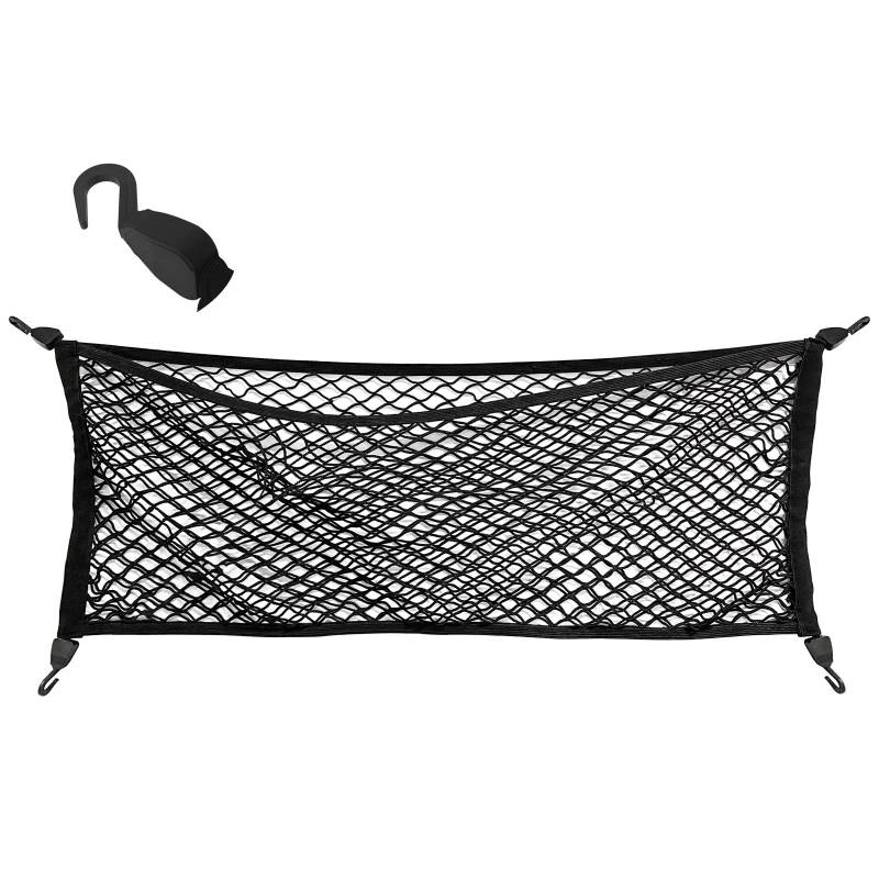 VEHIRIE Kofferraumnetz Gepäcknetz SUV Kofferraum Netz Gepäck Organizer Hinten 40 x 110 cm im Taschenstil mit ABS Haken Hochelastisch Kfz Gepäcknetz für LKW, SUV, usw von VEHIRIE