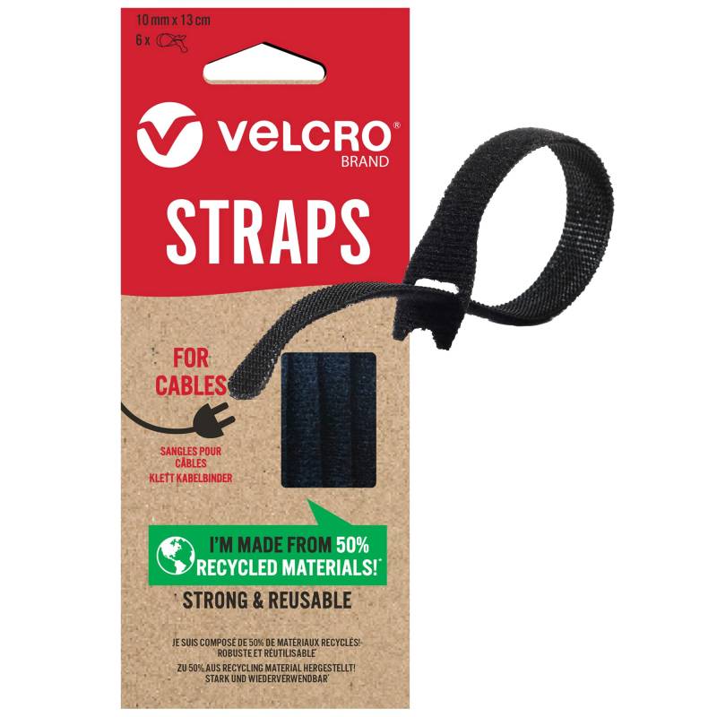 VELCRO Marke | Eco One-Wrap wiederverwendbare Bänder | Wiederverwendbar, flexibel & vielseitige Allzweck-Bänder für Heimwerken | Schwarz | 10mm x 13cm | Satz von 6 Stück von VELCRO Brand