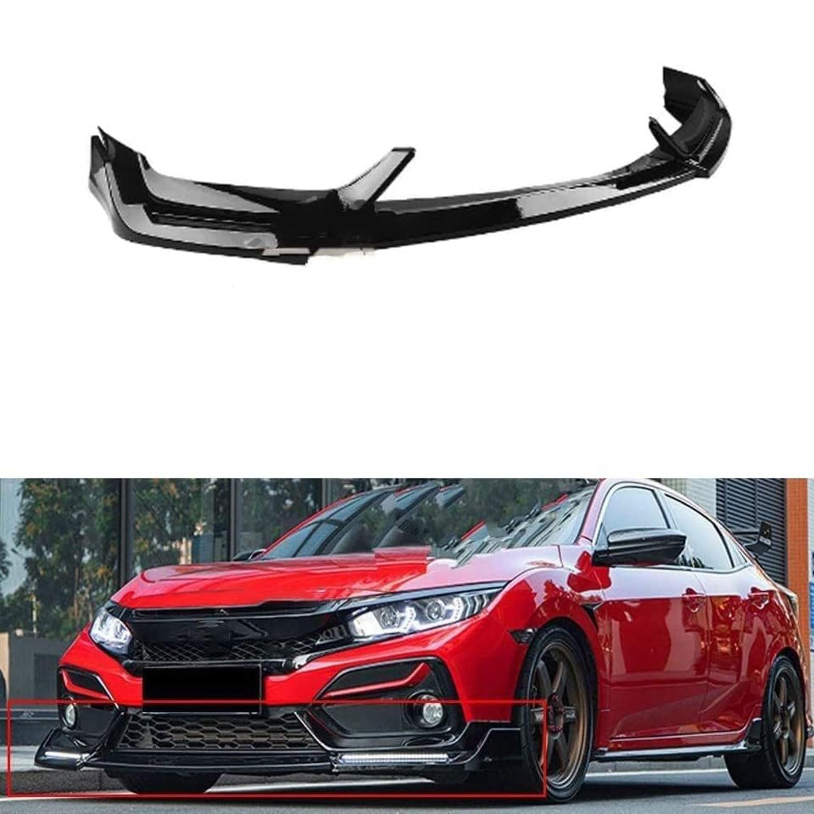 Auto Frontspoiler für Civic 10th FK7 Fk8 2017 2018 2019 2020 2021, Frontstoßstangen Frontlippe Spoiler Splitter Diffusor KöRper Kit Zubehör von VENYAA