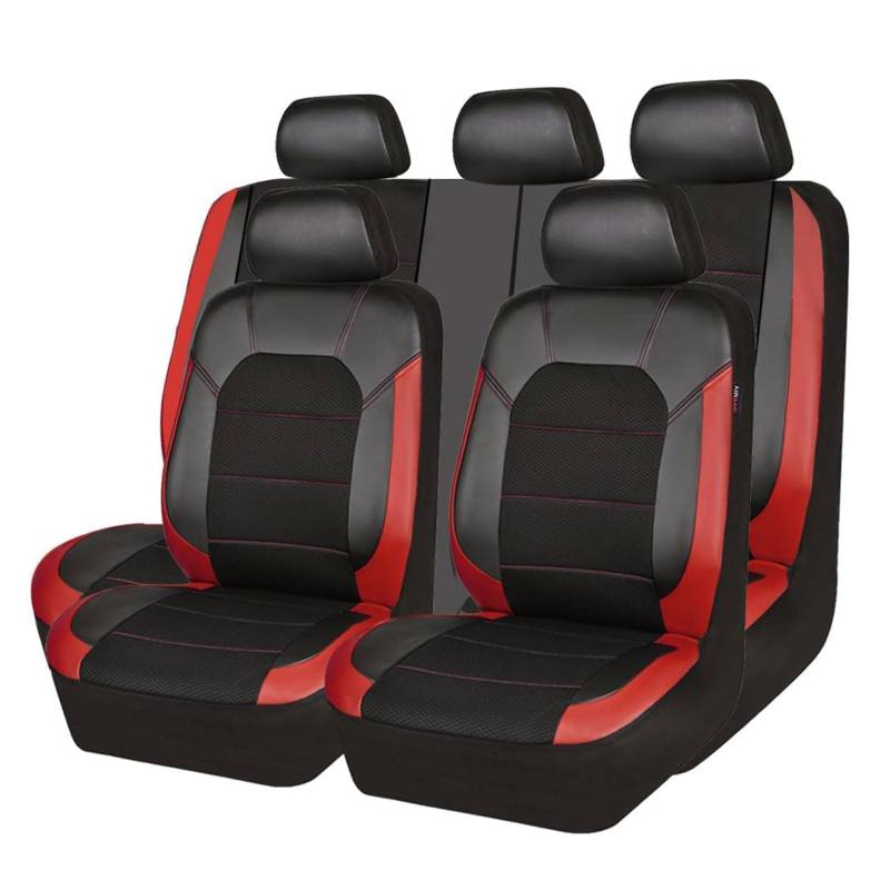 VENYAA Auto Sitzbezüge Set für Ford Fiesta St-Line/Active 2008-2020 2021 2022 2023 2024, 9 Stück Leder Wasserdicht Bequem Autositzbezüge Sitzschoner Innenraum Zubehör,Red von VENYAA