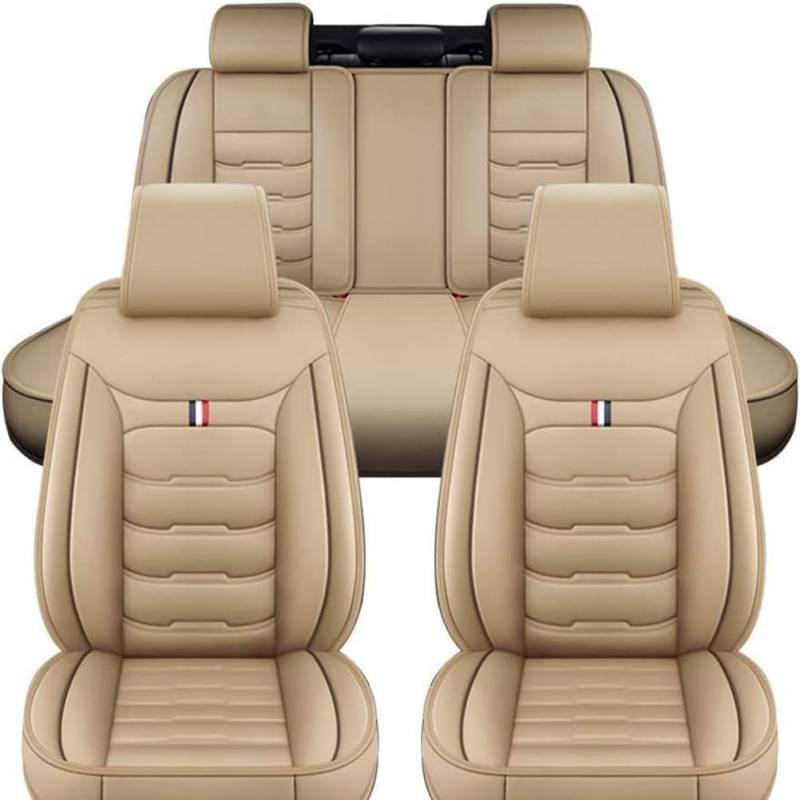 Auto Sitzbezüge Sets für Audi A6 C4 4A A6 C5 4B A6 C6 4F A6 C7 4G, 5 Sitzer Leder Wasserdichter Atmungsaktiver Vorne und Hinten Sitzschoner Innenzubehör,A-Beige von VERED