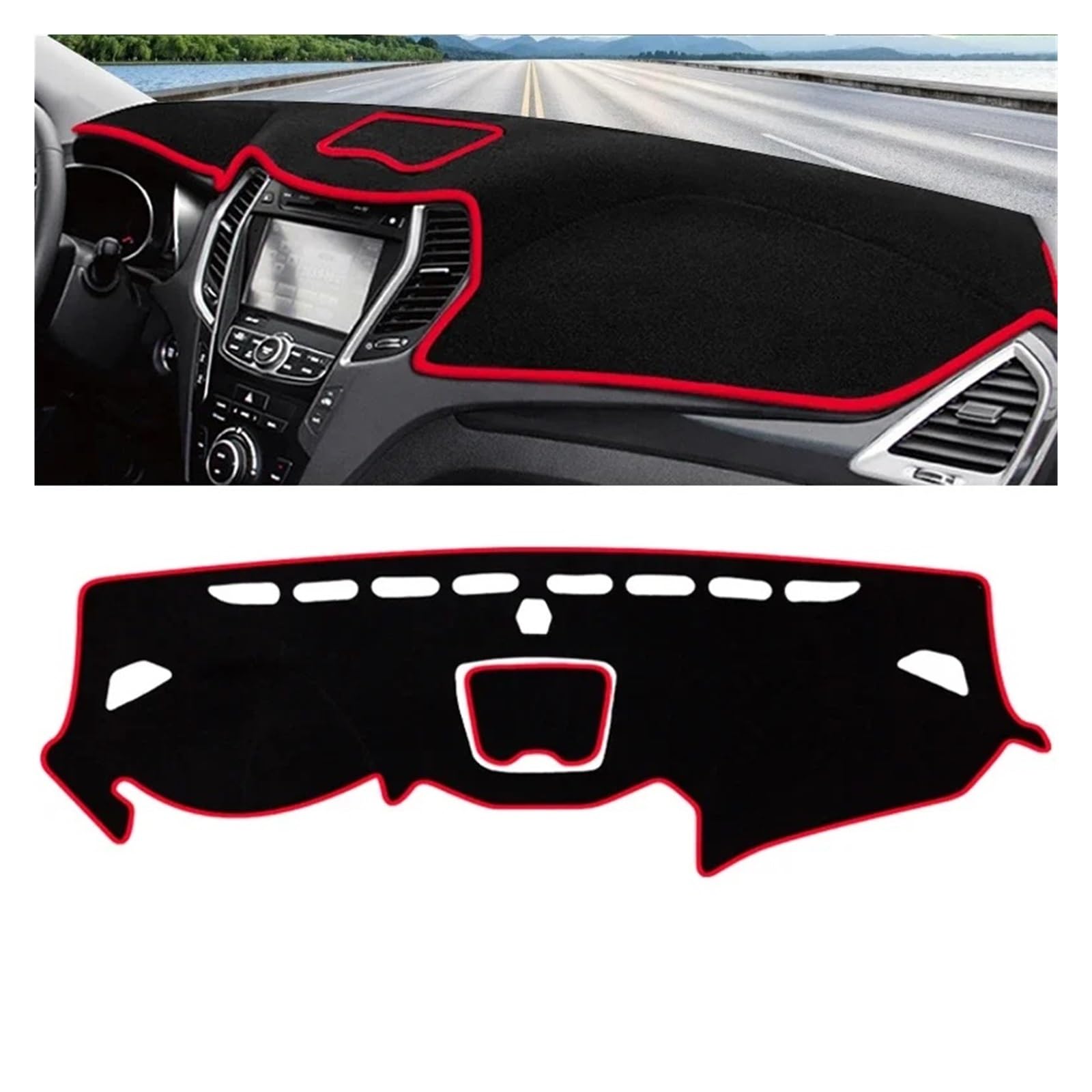 Auto Armaturenbrett Abdeckung Für Hyundai Für Santa Fe 3 DM 2013 2014 2015 2016 2017 Auto Armaturenbrett Sonnenschutz Abdeckung Instrumententafel Matte rutschfeste Unterlage(LHD Red Side) von VETJMUA