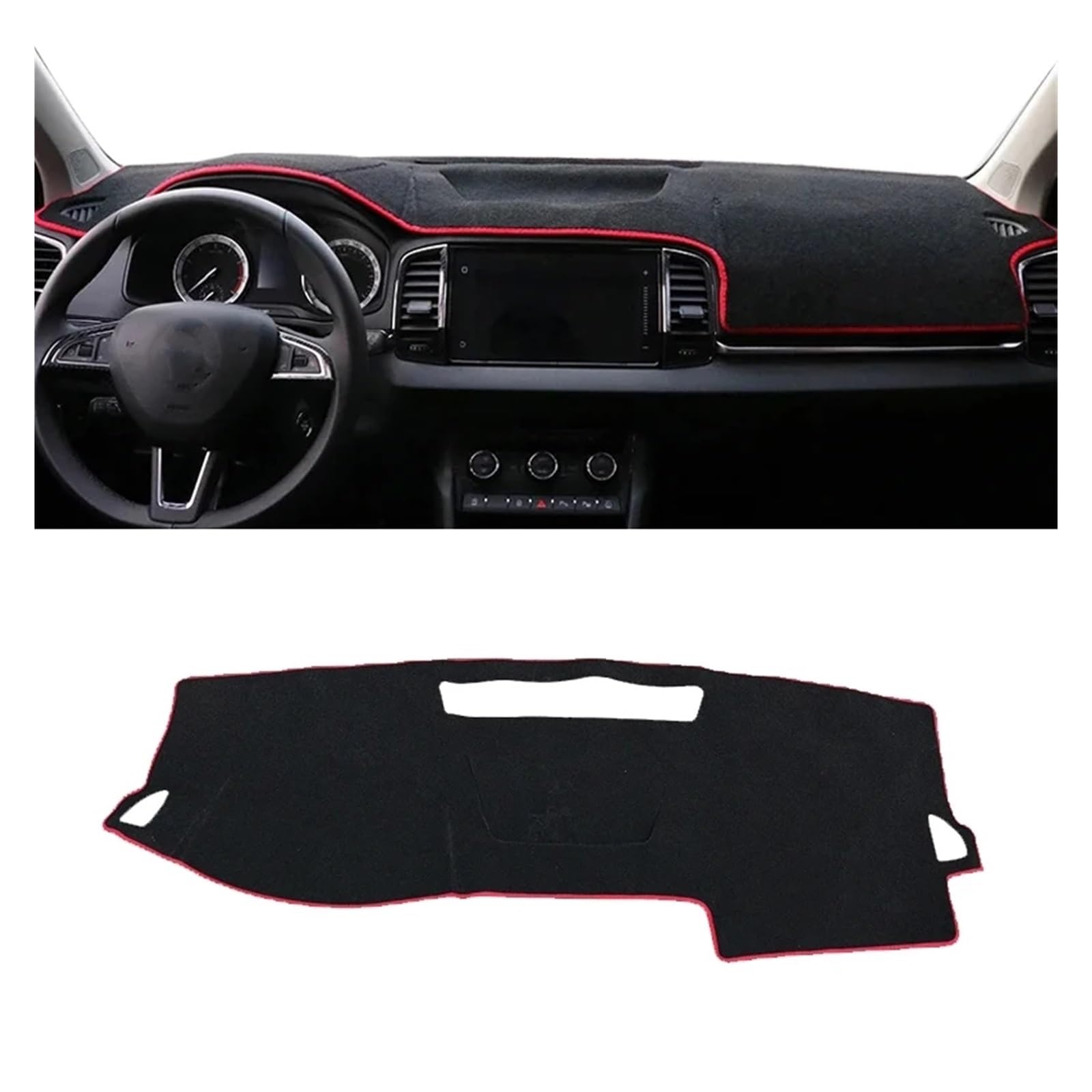 Auto Armaturenbrett Abdeckung Für Skoda Für Karoq 2017 2018 2019 2020 2021 2022 Dash Mat Auto Dashmat Dashboard Abdeckung Sonnenschutz Armaturenbrett Abdeckung Teppich(LHD Red Side) von VETJMUA