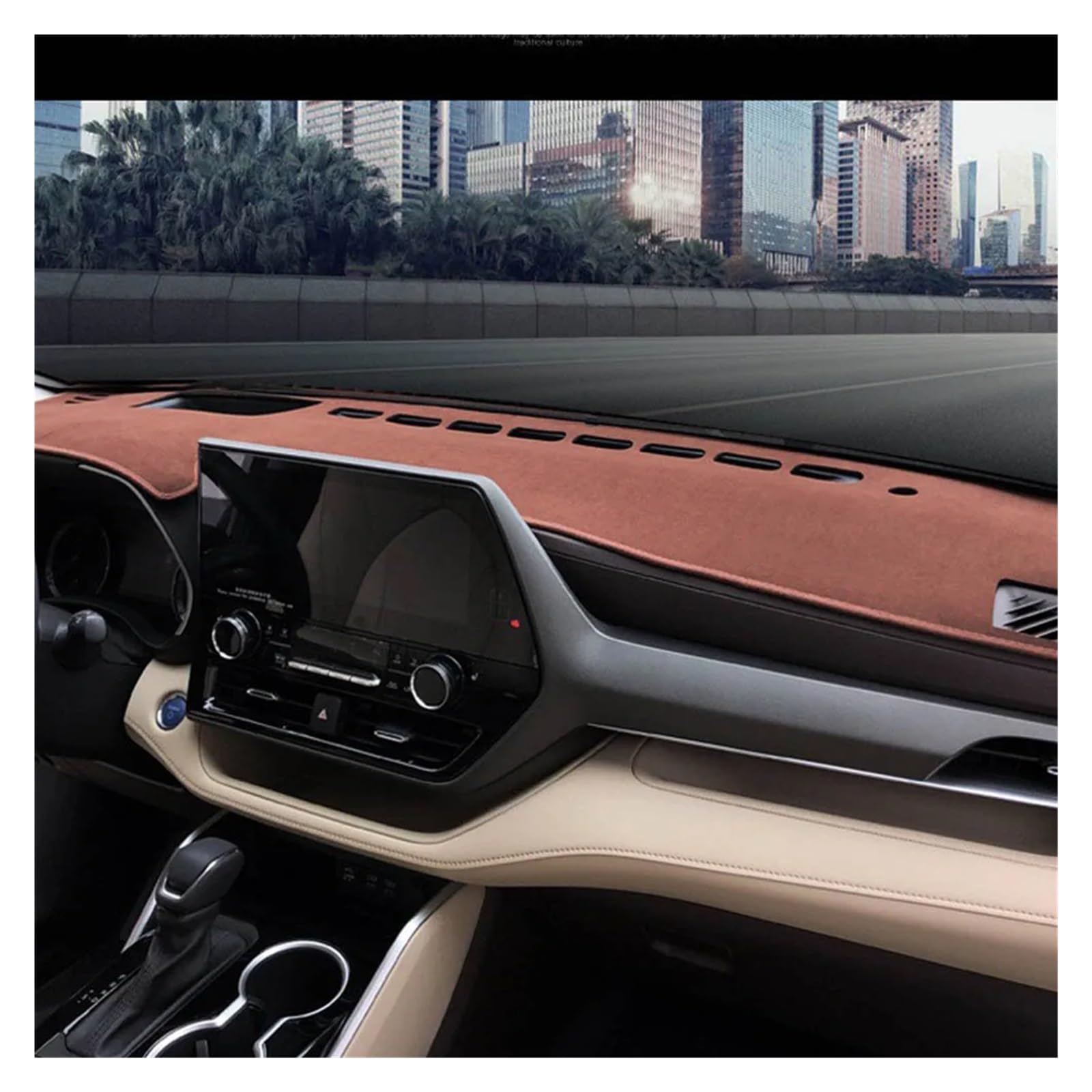 Auto Armaturenbrett Abdeckung Für Toyota Für Highlander XU70 2022 Center Console Anti Slip Sonnenschutz Pad Links Hand Auto Dash Matte Dashboard Abdeckung(Brown Without hud) von VETJMUA