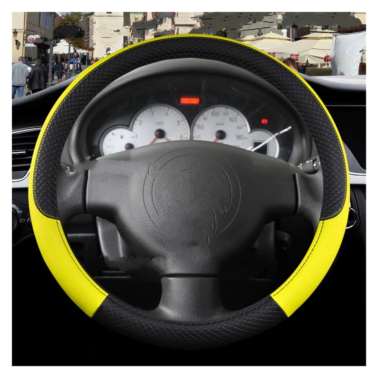 Auto Lenkradbezug Für Citroen C3/C3 Für Picasso Für Aircross Für Lumiere Für Pluriel DS3 DS5 Auto Lenkrad Abdeckung PU Leder Nicht-Slip Zubehör Auto Lenkradhüllen(O Shape Yellow) von VETJMUA