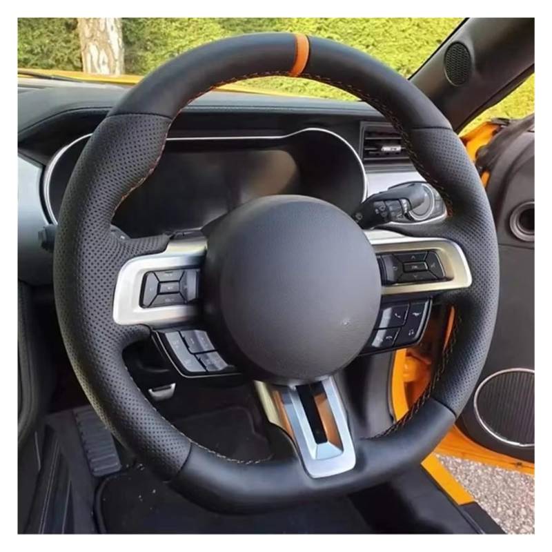 Auto Lenkradbezug Für Ford Für Mustang 2015-2019 Für Mustang GT 2015-2019 Schwarz Künstliche Leder No-Slip Auto Lenkrad Abdeckung Auto Zubehör Auto Lenkradhüllen(Black Thread) von VETJMUA