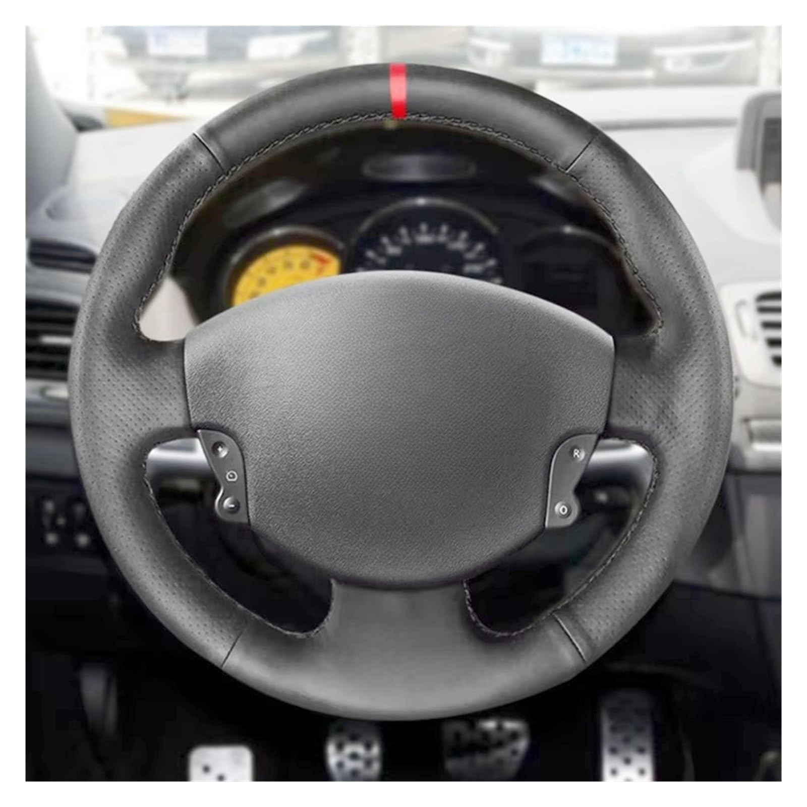 Auto Lenkradbezug Für Kangoo 2008 Für Scenic 2003-2009 Für Megane 2 2003 2004 2005 2006 2007 2008 Auto Lenkrad Abdeckung perforierte Leder Trim Auto Lenkradhüllen(White Thread) von VETJMUA