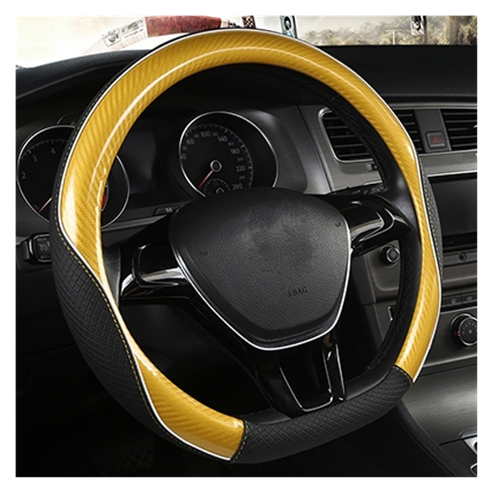 Auto Lenkradbezug Für Scenic 1 2 3 4 Für Grand Für Scenic Für Megane Carbon Faser Leder Auto Lenkrad Abdeckung Auto Lenkradhüllen(Yellow D Shape) von VETJMUA