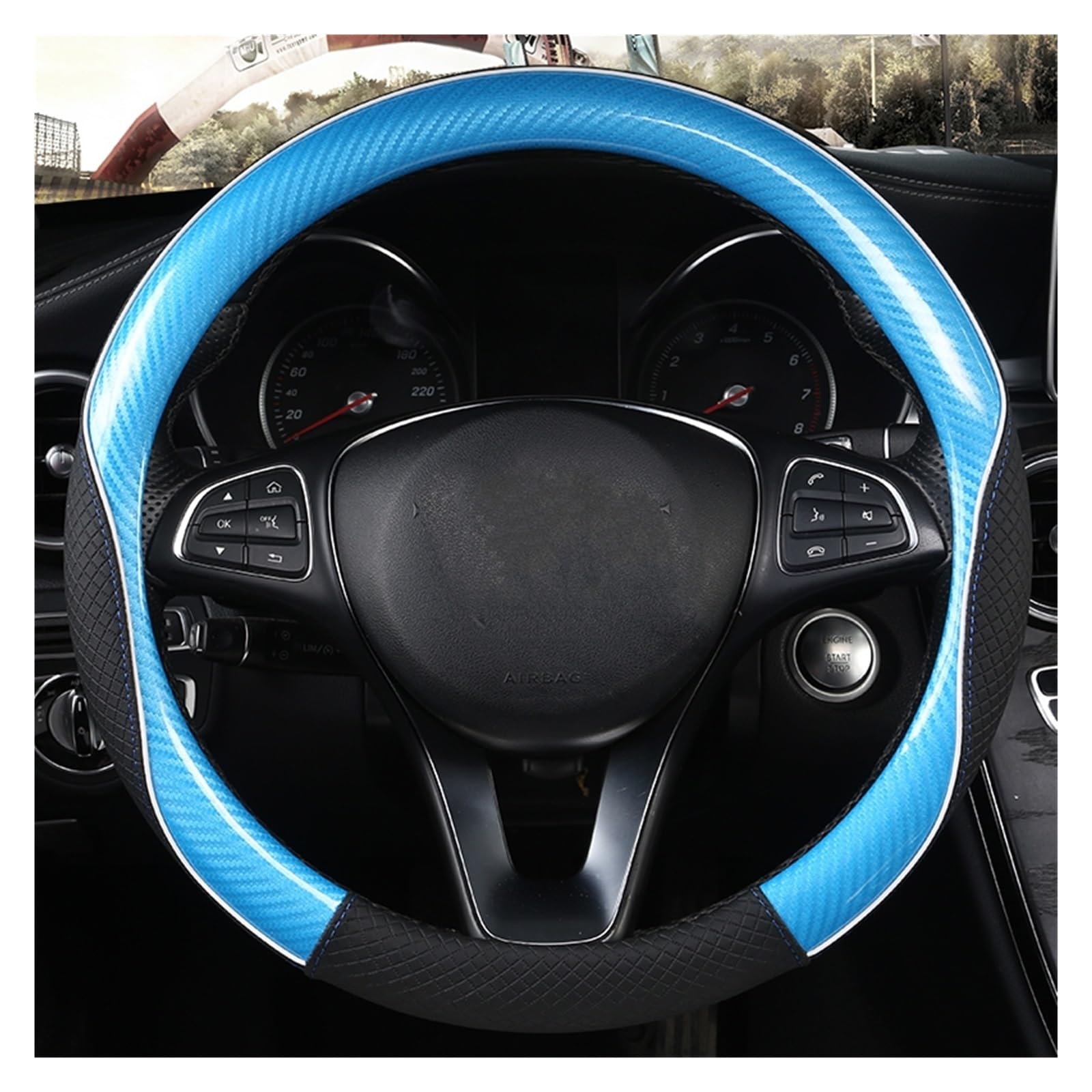 Auto Lenkradbezug Für Subaru Für Forester Für Legacy XV Für BRZ Für WRX Leder Auto Lenkrad Abdeckung Automotive Rad Abdeckung Auto Lenkradhüllen(Blue O Shape) von VETJMUA