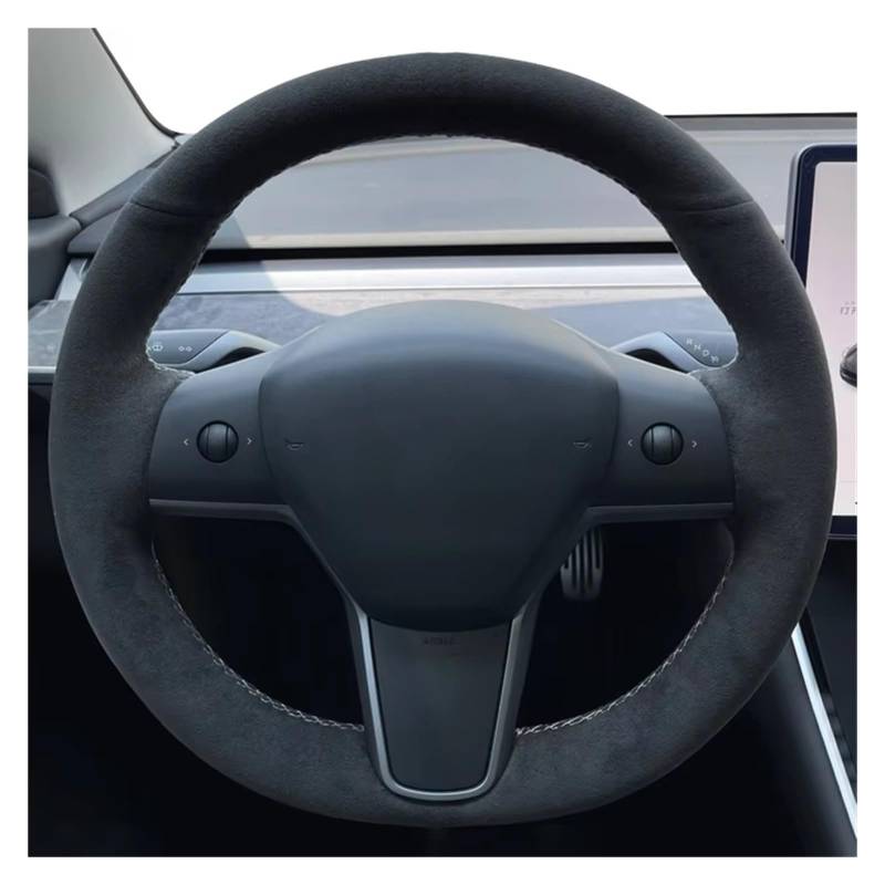 Auto Lenkradbezug Für Tesla Für Modell 3 2017 2018 2019 2020 2021 Lenkrad Abdeckung Wrap DIY Auto Lenkrad Abdeckung Weichen bequemen Wildleder Leder Auto Lenkradhüllen(Brown Thread) von VETJMUA