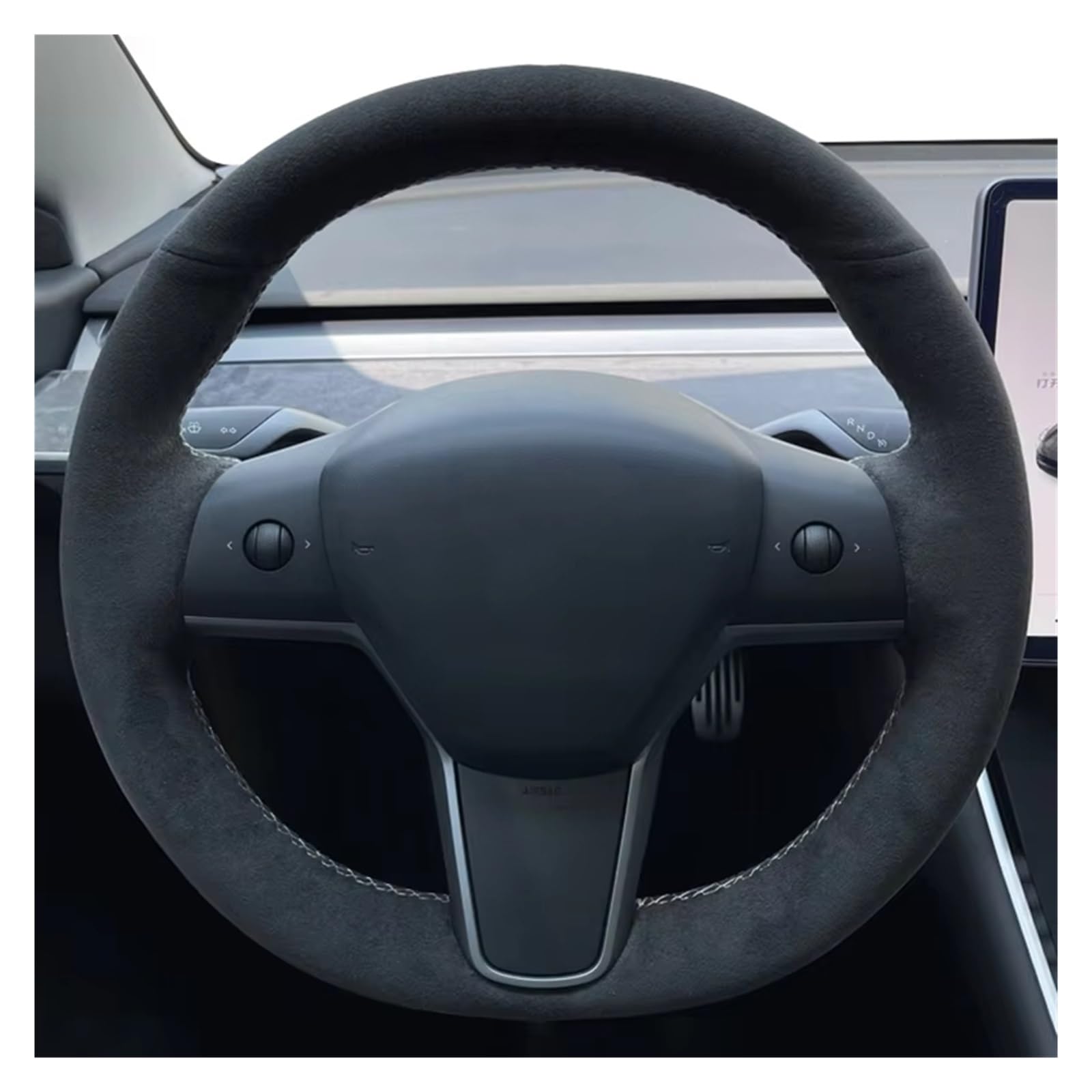 Auto Lenkradbezug Für Tesla Für Modell 3 2017 2018 2019 2020 2021 Lenkrad Abdeckung Wrap DIY Auto Lenkrad Abdeckung Weichen bequemen Wildleder Leder Auto Lenkradhüllen(Light Blue Thread) von VETJMUA