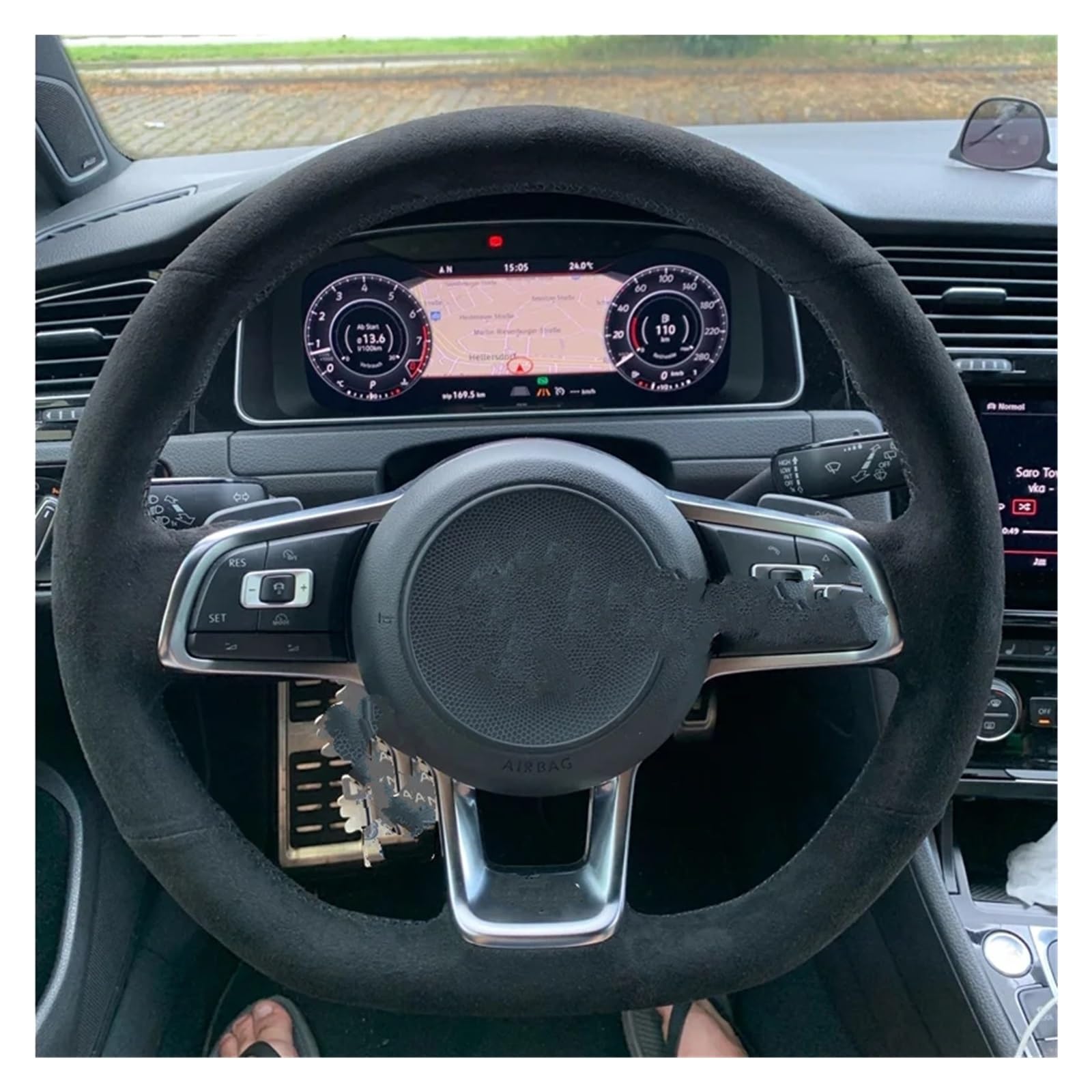 Auto Lenkradbezug Für VW Für Golf R MK7 Für Golf 7 Für GTI Für Polo Für GTI Für Scirocco 2015 2016 DIY Wildleder Auto Lenkrad Abdeckung Auto Lenkradhüllen(Style d) von VETJMUA