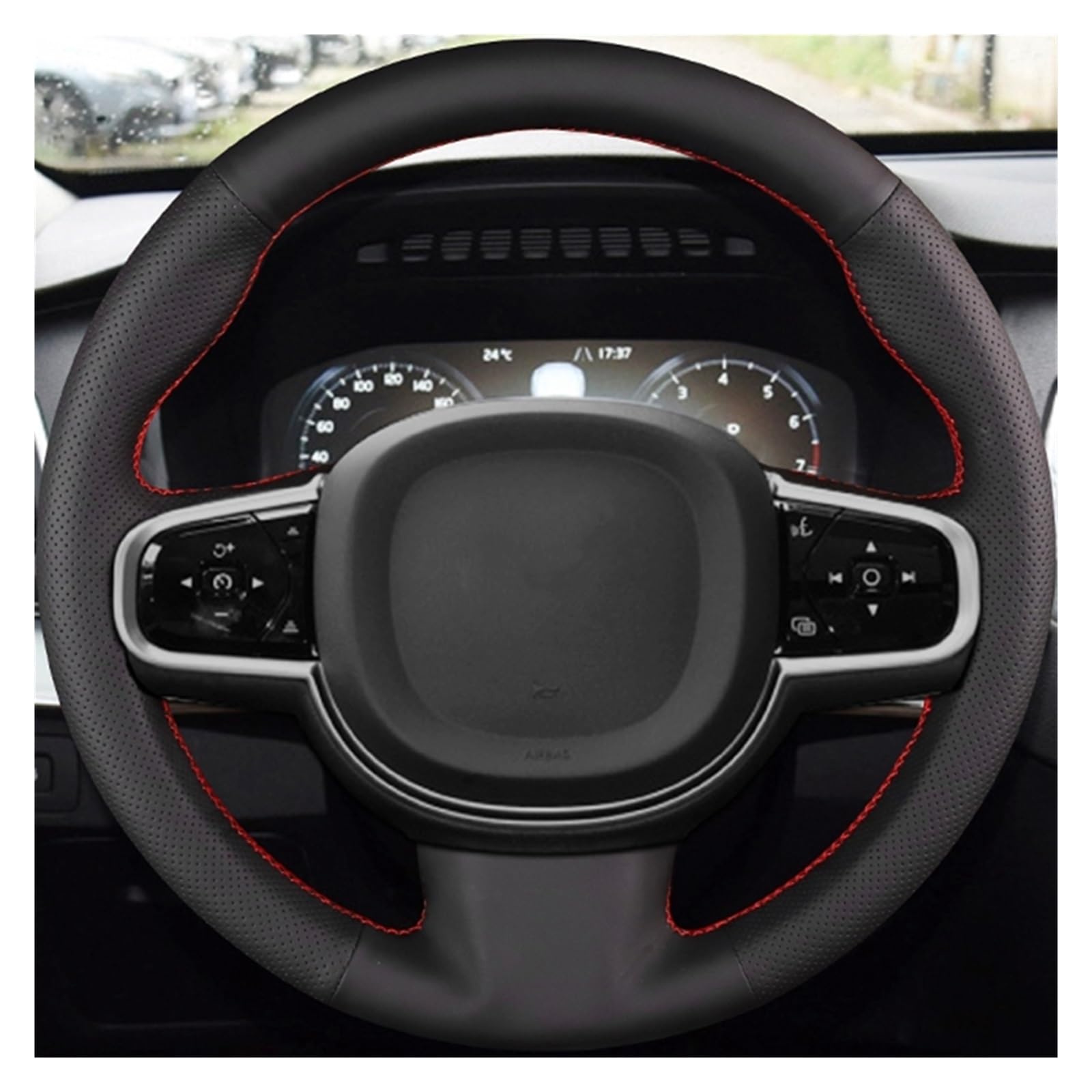 Auto Lenkradbezug Für Volvo S90 XC90 XC60 S60 V90CC Custom Auto Lenkrad Geflecht Abdeckung Weiche Leder Auto Innen Zubehör Auto Lenkradhüllen(Black Thread) von VETJMUA