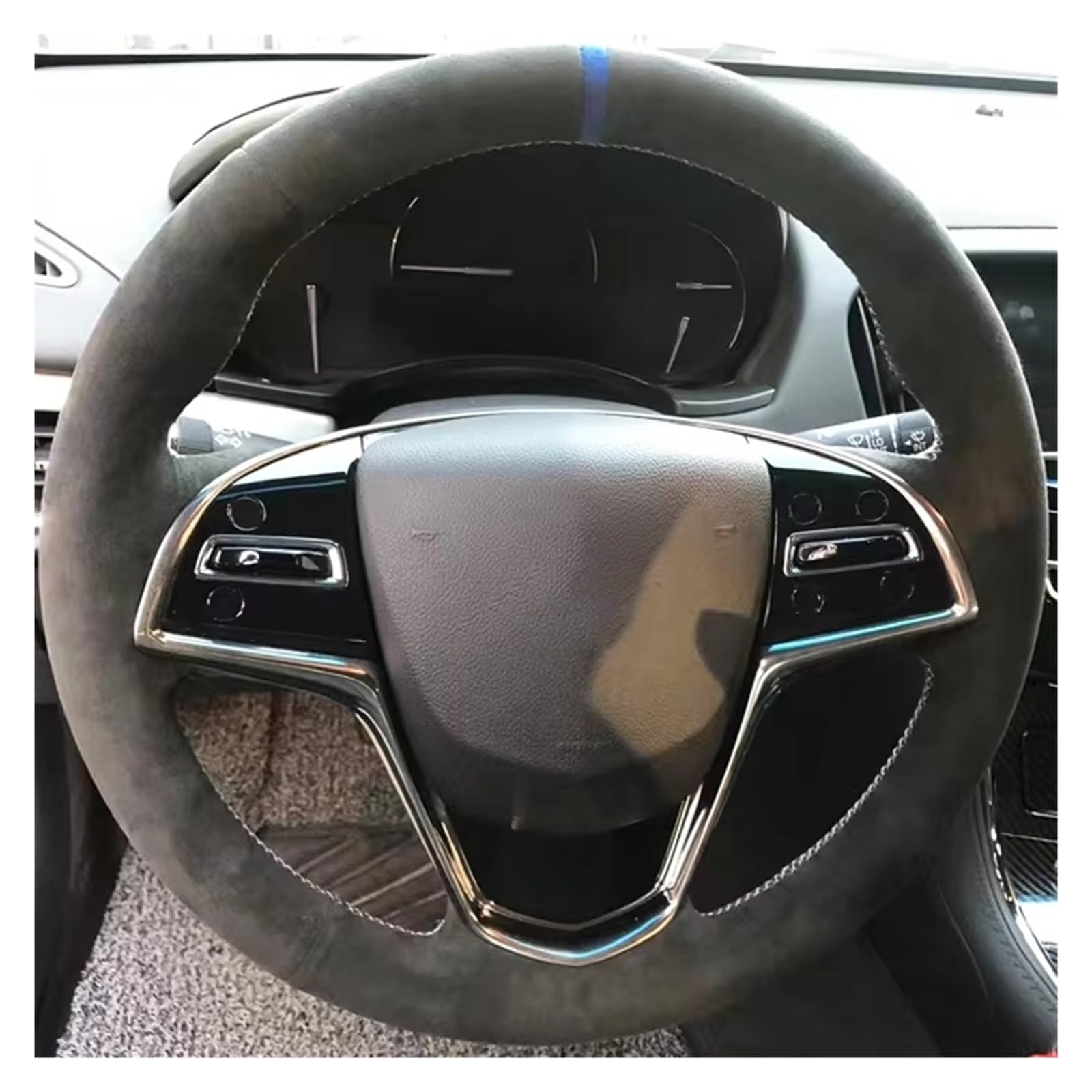 VETJMUA Auto Lenkradbezug Für Cadillac Für Cts 2014-2016 Für ATS 2013 2014 2015 Custom Car Lenkrad Geflecht Abdeckung Wildleder Auto Innen Zubehör Auto Lenkradhüllen(Blue Thread) von VETJMUA