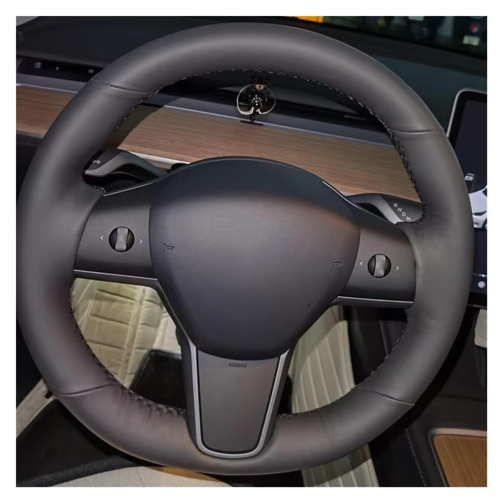 VETJMUA Auto Lenkradbezug Für Tesla Für Modell 3 2017 2018 2019 2020 Auto Lenkrad Geflecht Abdeckung Atmungsaktive Leder Auto Innen Zubehör Auto Lenkradhüllen(Brown Thread) von VETJMUA