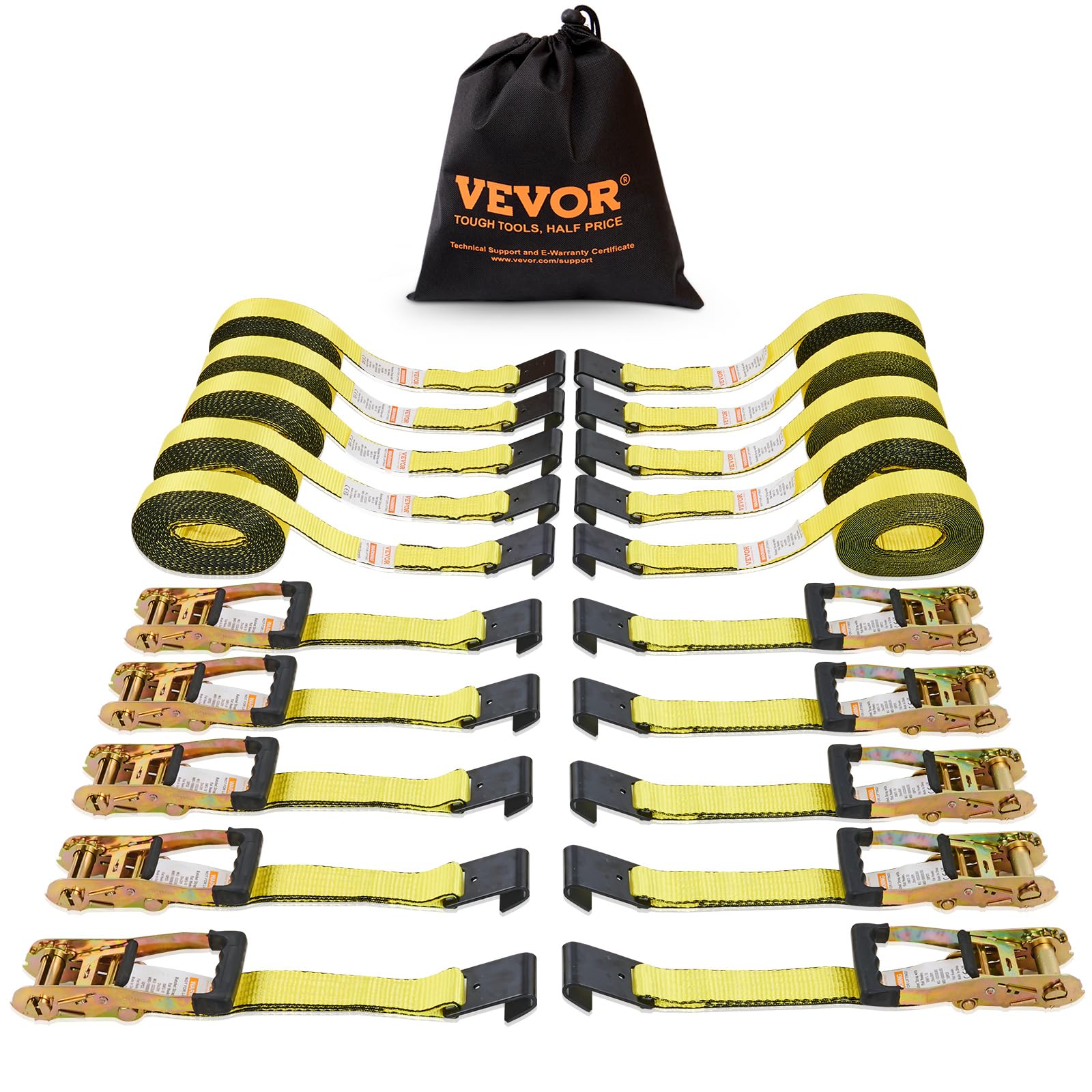 VEVOR 10er-Set Spanngurt 0,05 x 9 m Zurrgurt 4536 kg Ratschenzurrgurt Polyester-Gurt Kohlenstoffstahl-Haken Befestigungsgurt Ratschenspanngurt Ideal für Motorräder Fahrräder Kajaks UTV Boote ATV von VEVOR