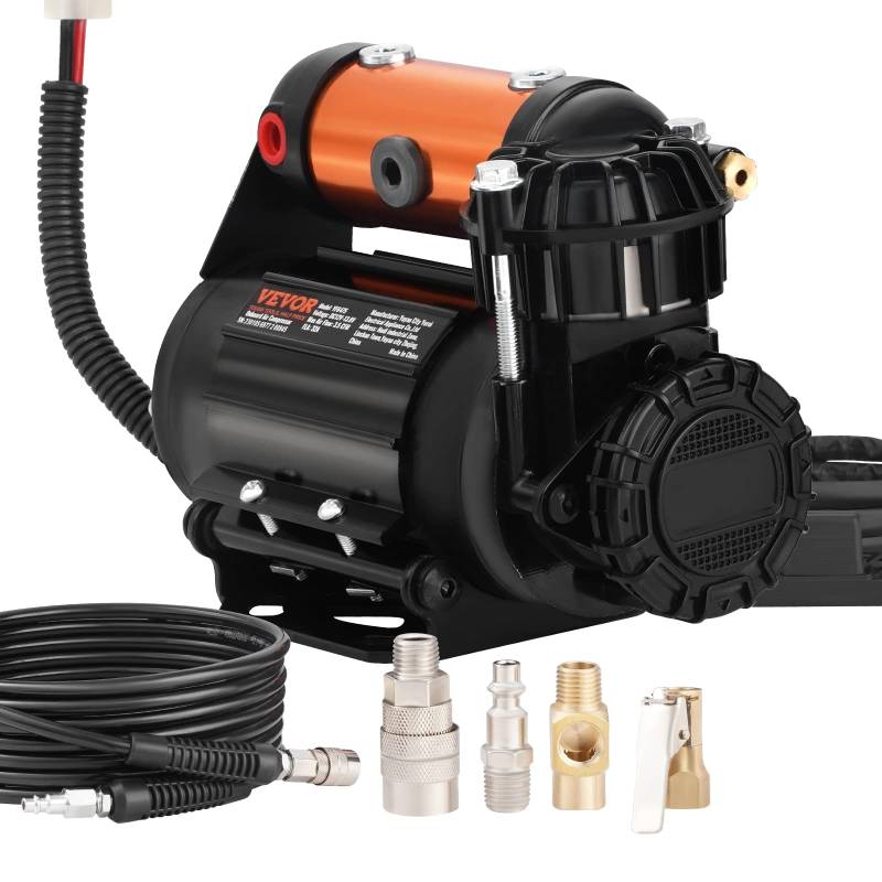 VEVOR 12V Auto-Kompressor 150PSI Luftkompressor 3,5CFM(100L/Min) Auto Reifenfüller mit Wärmeschutz Luftpumpe inkl. 3m Netzkabel und 5,5m Luftschlauch Ideal für LKW SUV RV Schlauchboote usw. von VEVOR