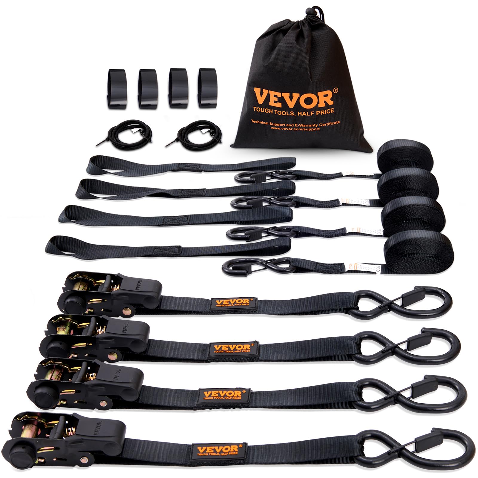 VEVOR 4er-Set Spanngurt 0,025 x 4,6 m Zurrgurt 998 kg Ratschenzurrgurt Polyester-Gurt Kohlenstoffstahl-Haken Befestigungsgurt Ratschenspanngurt Ideal für Motorräder Fahrräder Kajaks UTV Boote ATV von VEVOR