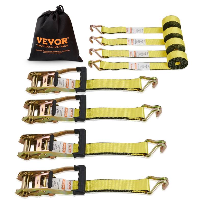 VEVOR 4er-Set Spanngurt 0,05 x 4,6 m Zurrgurt 2268 kg Ratschenzurrgurt Polyester-Gurt und Kohlenstoffstahl-Haken Befestigungsgurt Ratschenspanngurt Ideal für Motorräder Fahrräder Kajaks UTV Boote ATV von VEVOR