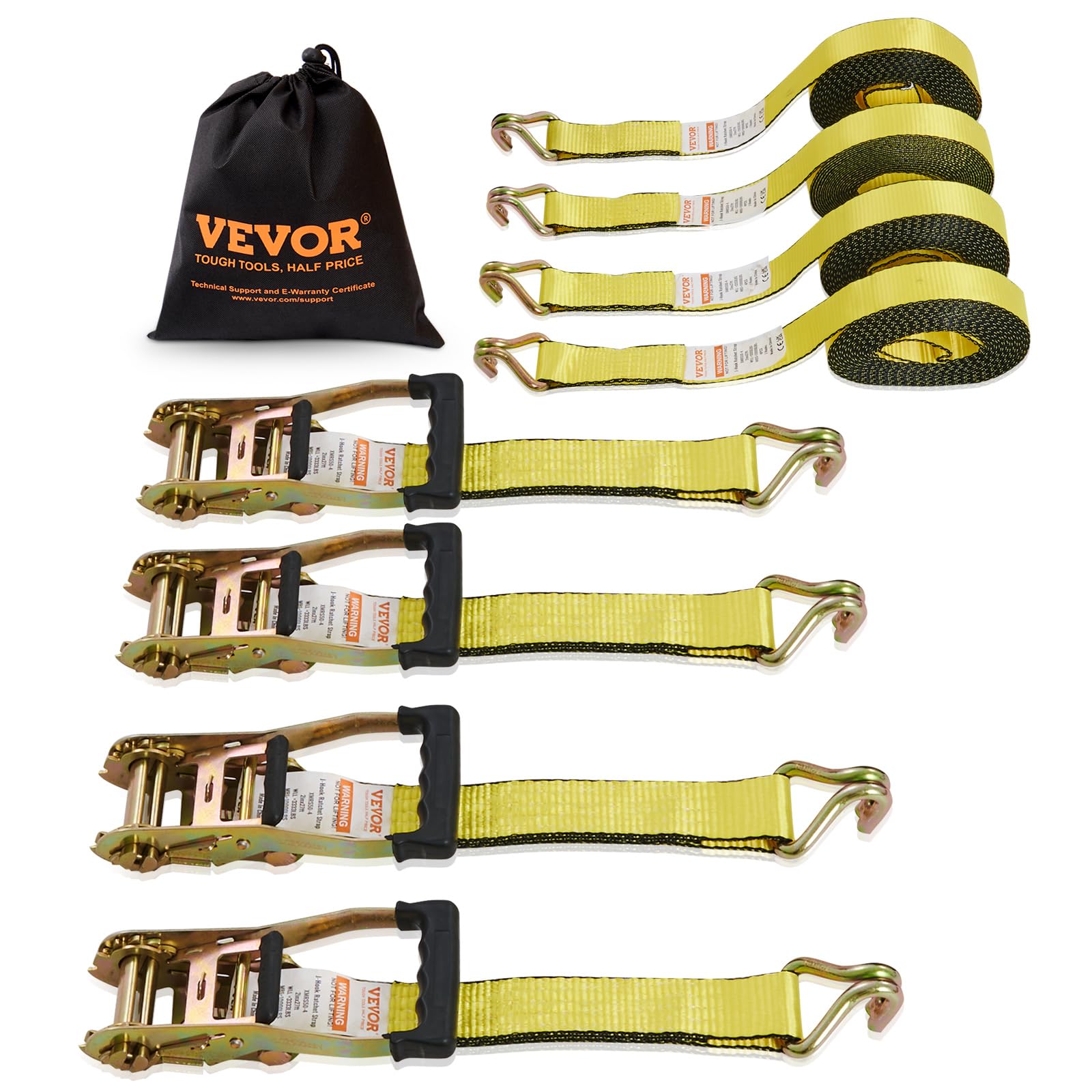 VEVOR 4er-Set Spanngurt 0,05 x 8 m Zurrgurt 4536 kg Ratschenzurrgurt Polyester-Gurt und Kohlenstoffstahl-Haken Befestigungsgurt Ratschenspanngurt Ideal für Motorräder Fahrräder Kajaks UTV Boote ATV von VEVOR